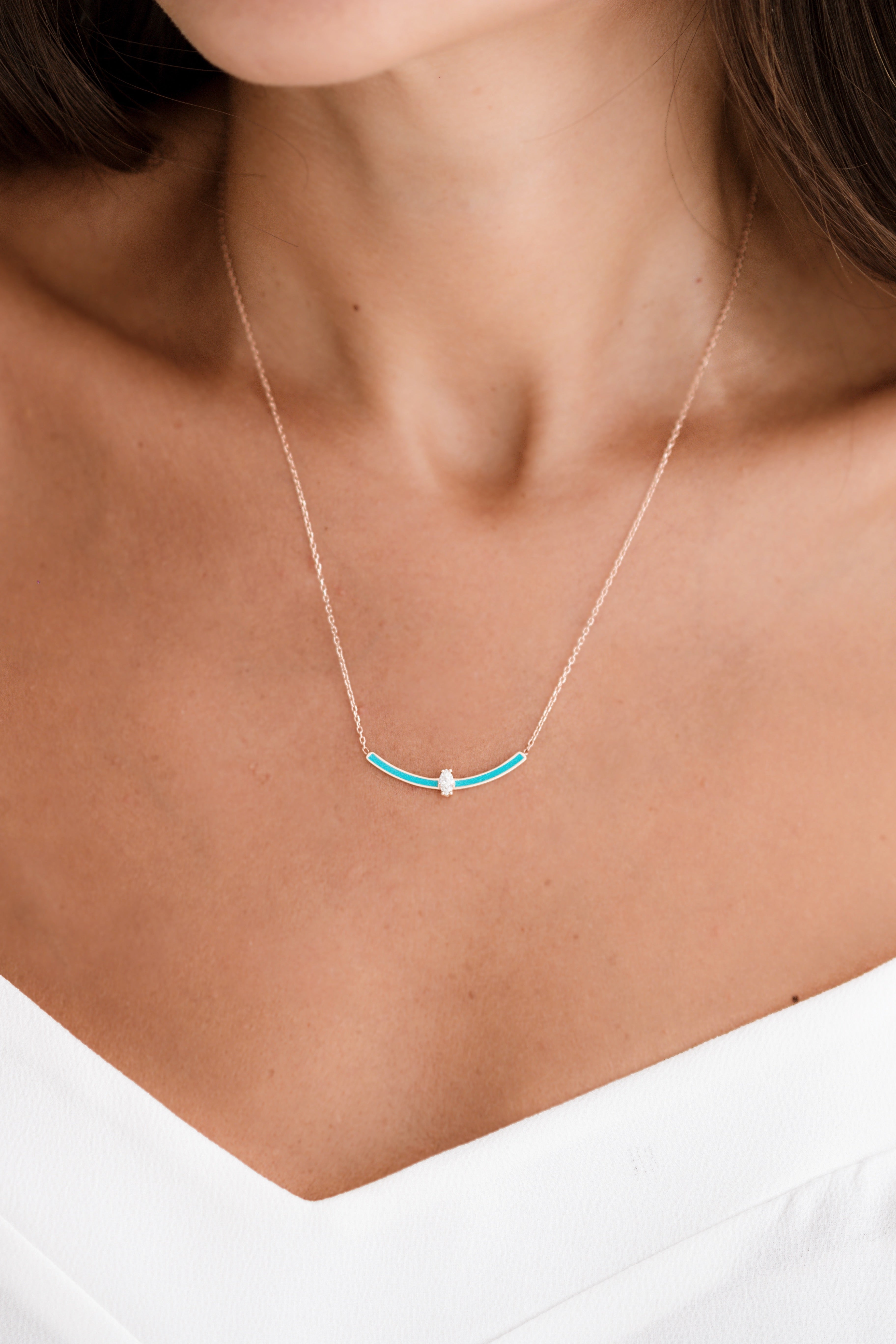 Colier din aur roz 14k cu email albastru si diamant - Bijuterii LA ROSA