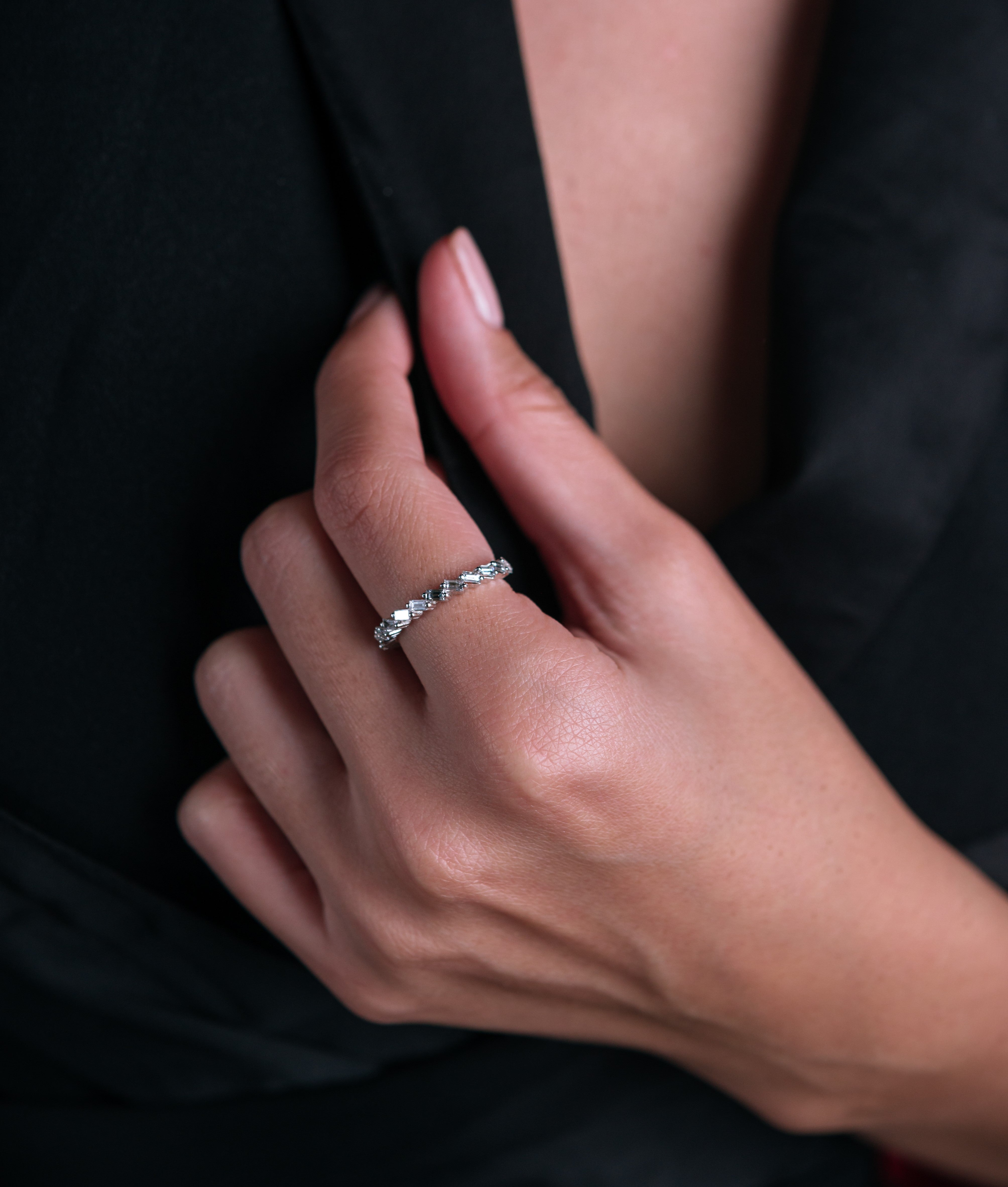 INEL R003426 DIN AUR ALB 14K CU DIAMANTE BAGHETE - Bijuterii LA ROSA - Verighete si Inele de Logodna, bijuterii cu diamante