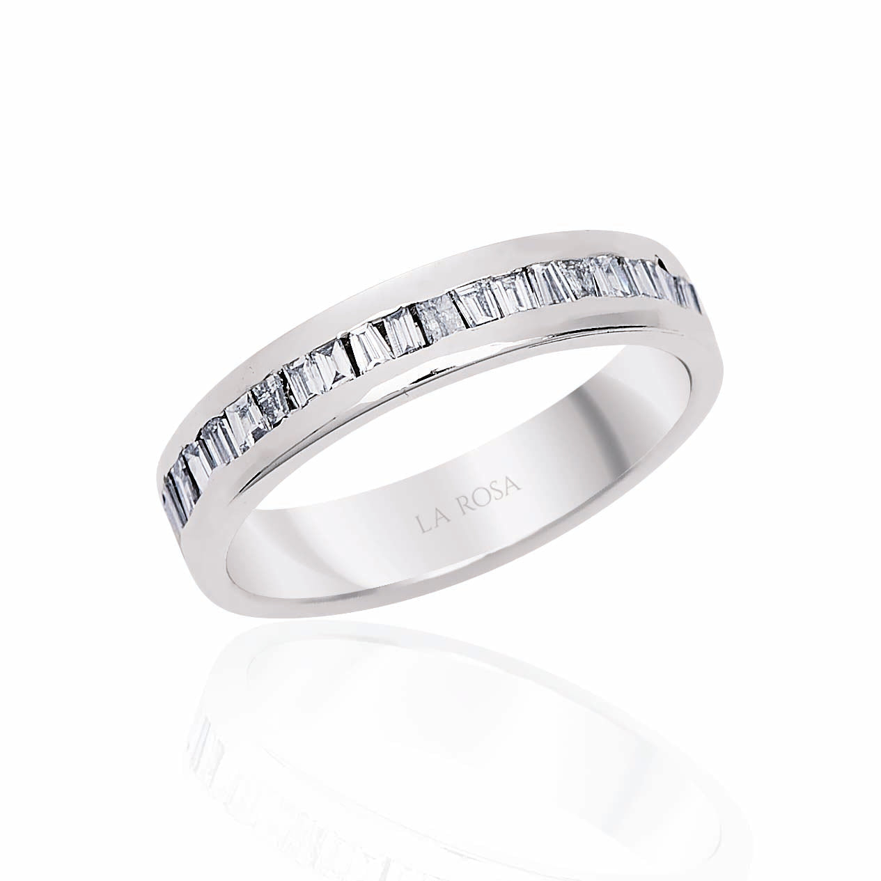 INEL R000141 DIN AUR ALB 14K CU DIAMANTE BAGHETA - Bijuterii LA ROSA - Verighete si Inele de Logodna, bijuterii cu diamante
