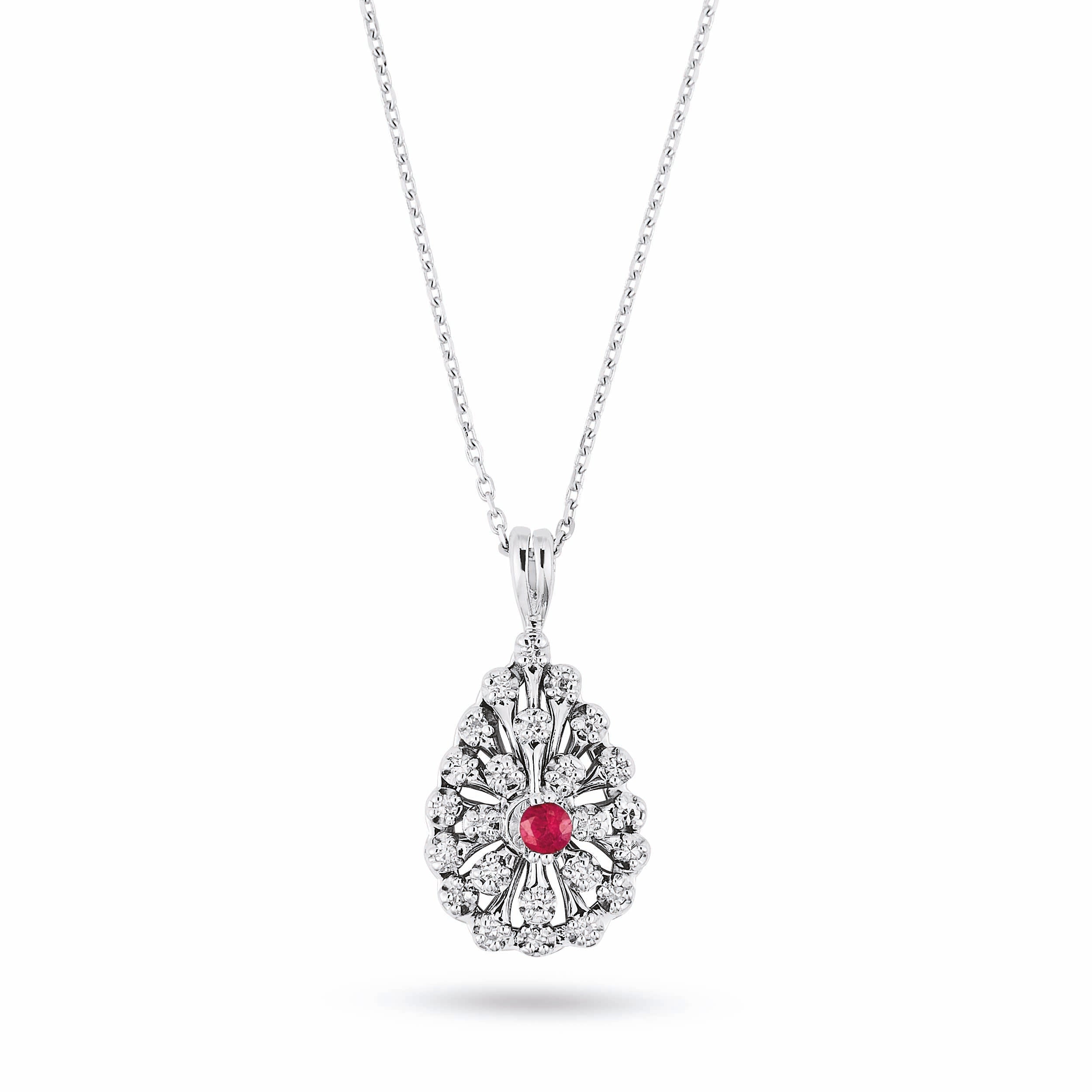 COLIER N000116 DIN AUR ALB 14K FORMA PARA CU DIAMANTE SI RUBIN - Bijuterii LA ROSA - Verighete si Inele de Logodna, bijuterii cu diamante