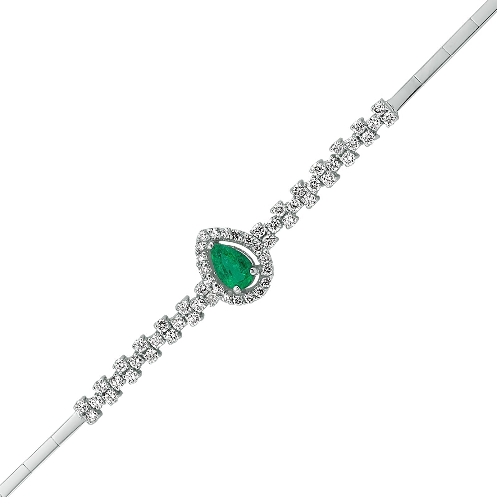 BRATARA LDBA0057 DIN AUR ALB 18K FORMA PARA CU DIAMANTE SI SMARALD - Bijuterii LA ROSA