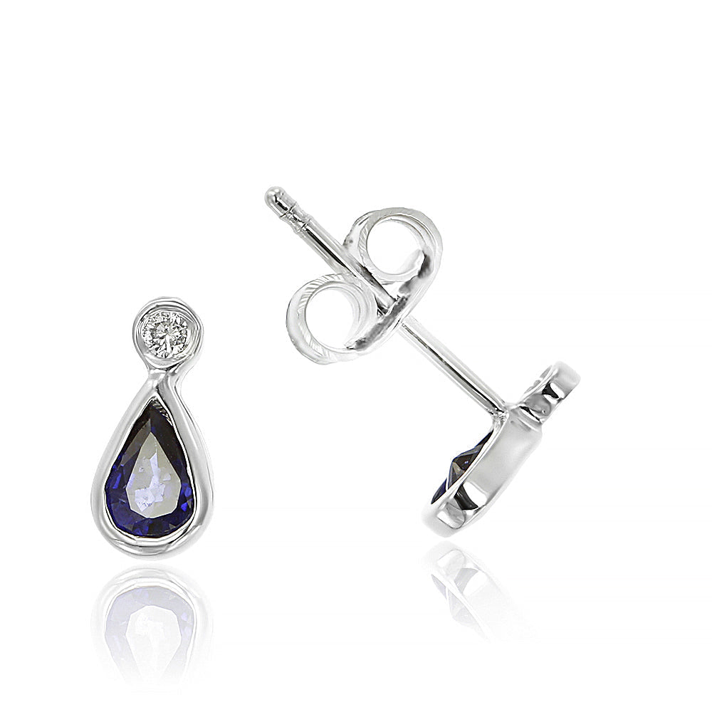 Cercei LDEA0371 din aur alb 14k cu diamante si safir forma lacrima - Bijuterii LA ROSA