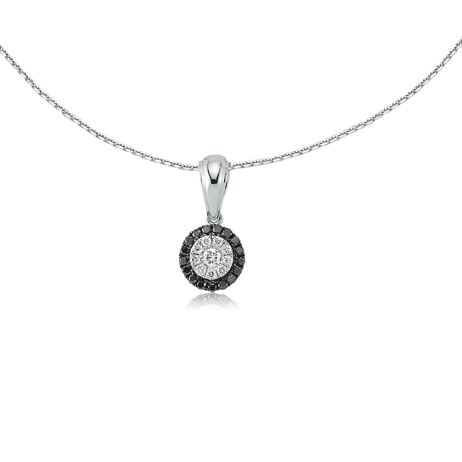 Colier LDNA0361 din aur alb 14k cu diamante albe si negre forma rotunda - Bijuterii LA ROSA