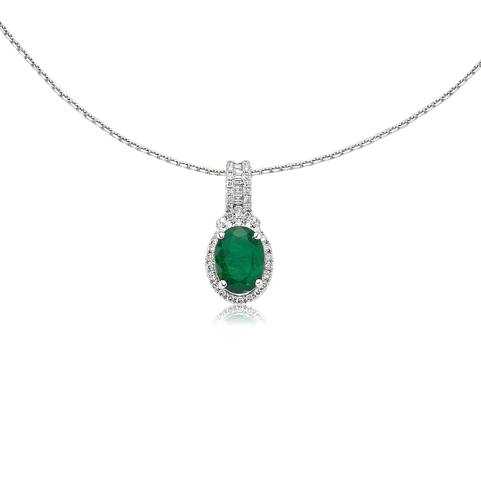 COLIER LDNA0393 IN AUR ALB 18K FORMA OVALA CU DIAMANTE SI SMARALD - Bijuterii LA ROSA