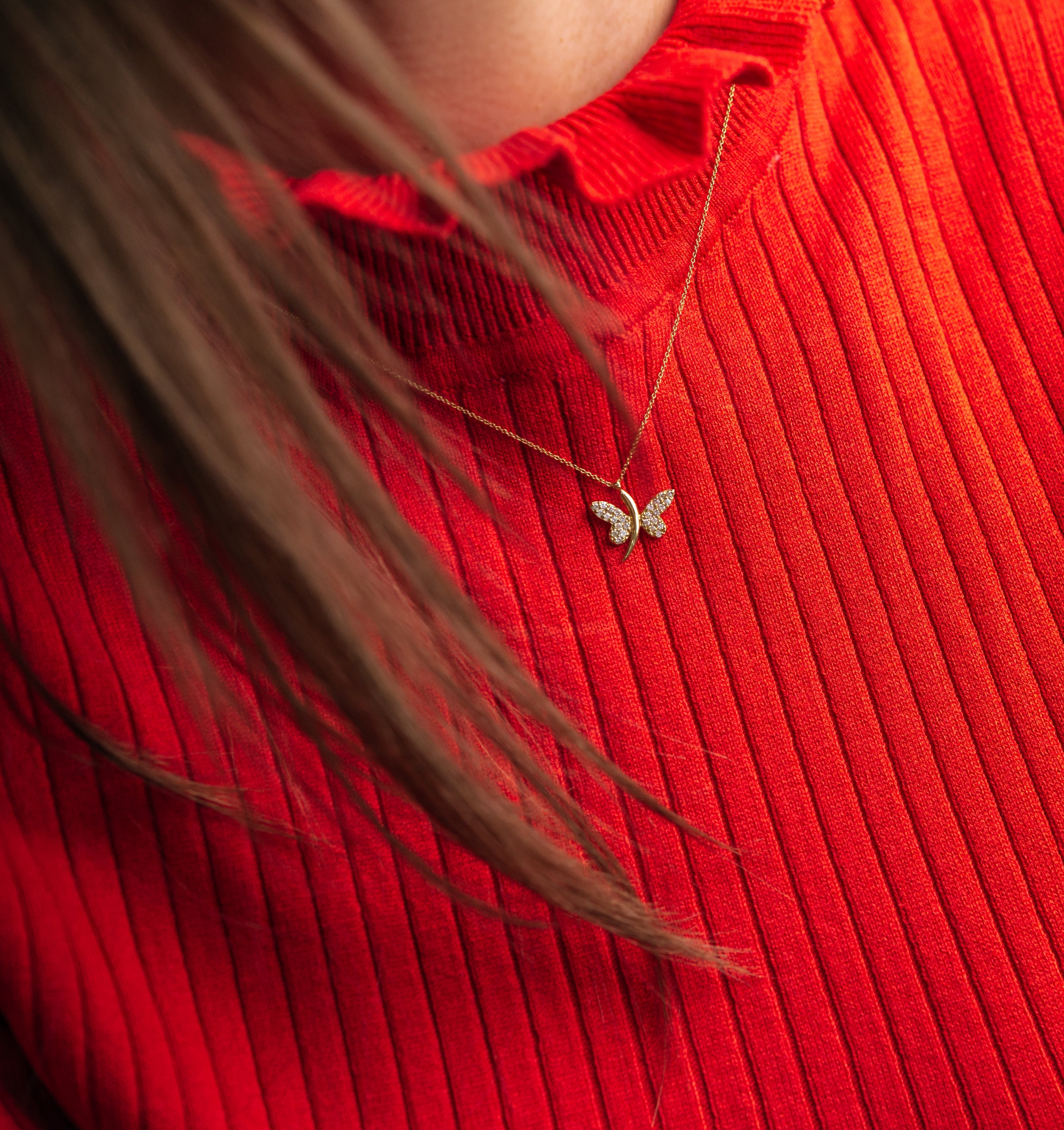 COLIER LDNA0270 DIN AUR GALBEN 18K FORMA FLUTURE CU DIAMANTE - Bijuterii LA ROSA - Verighete si Inele de Logodna, bijuterii cu diamante