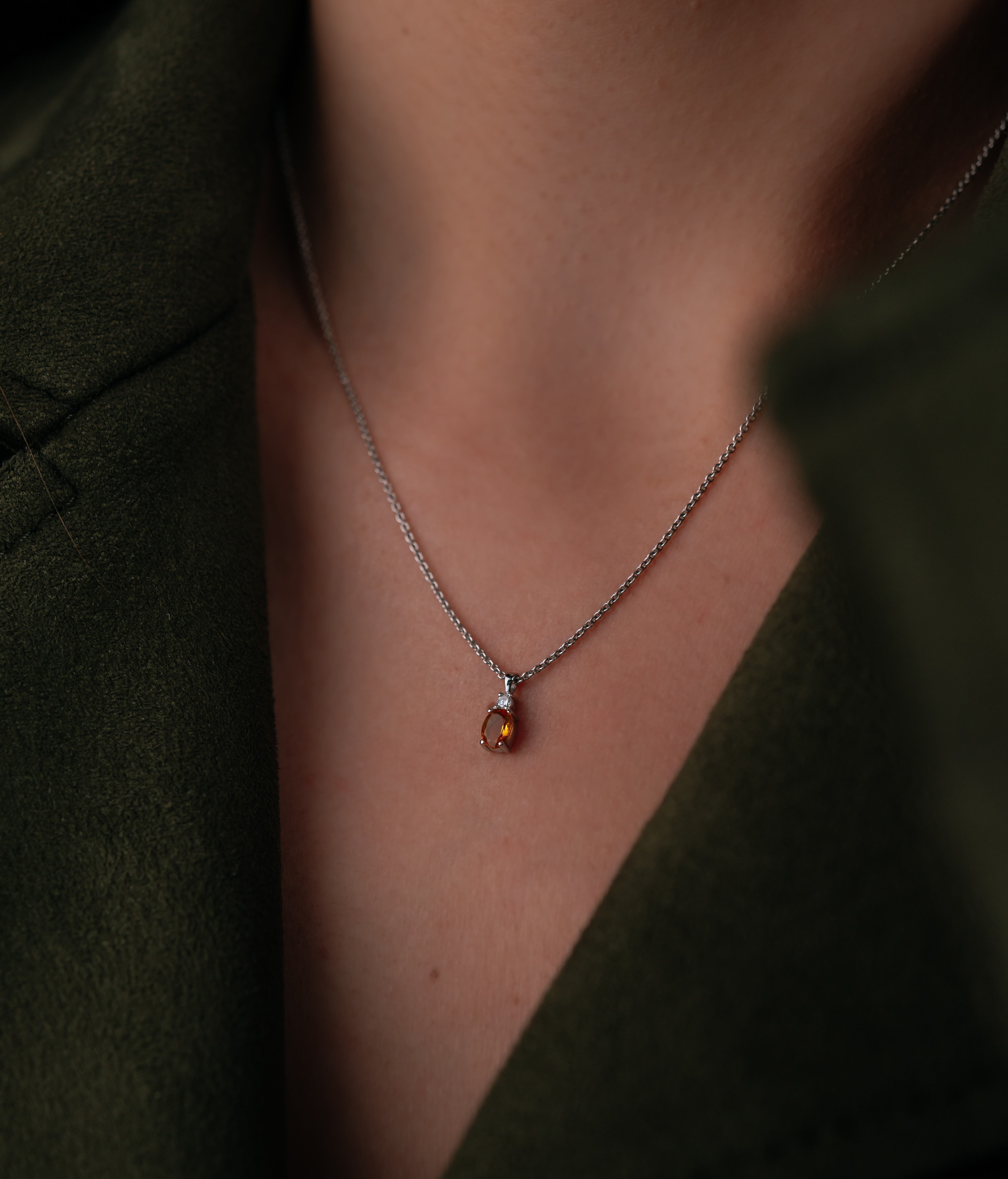COLIER LDNA1880 DIN AUR ALB 18K CU DIAMANT SI CITRIN - Bijuterii LA ROSA - Verighete si Inele de Logodna, bijuterii cu diamante