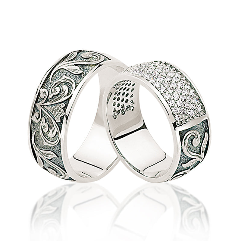 Verighete Leonidas din aur alb cu diamante sau cu cristale - Bijuterii LA ROSA