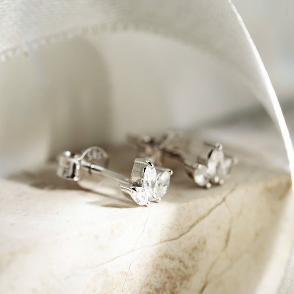 Cercei E001075 din aur alb 14k cu diamante marquise - Bijuterii LA ROSA
