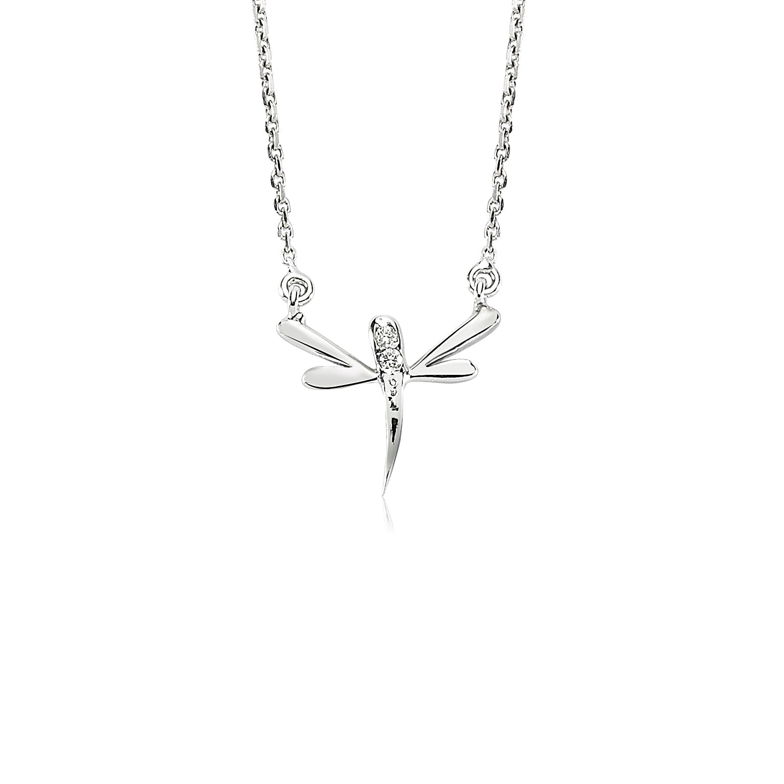 Colier LDN0010 din aur alb 18k forma libelula cu diamante - Bijuterii LA ROSA
