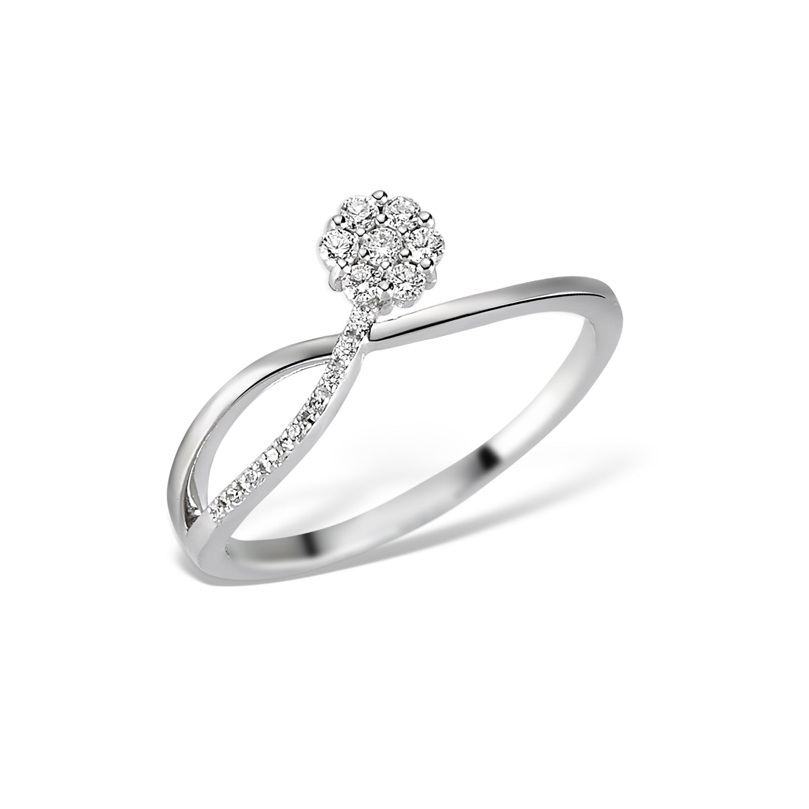 Inel LR00215 din aur alb 18k forma floare cu diamante - Bijuterii LA ROSA