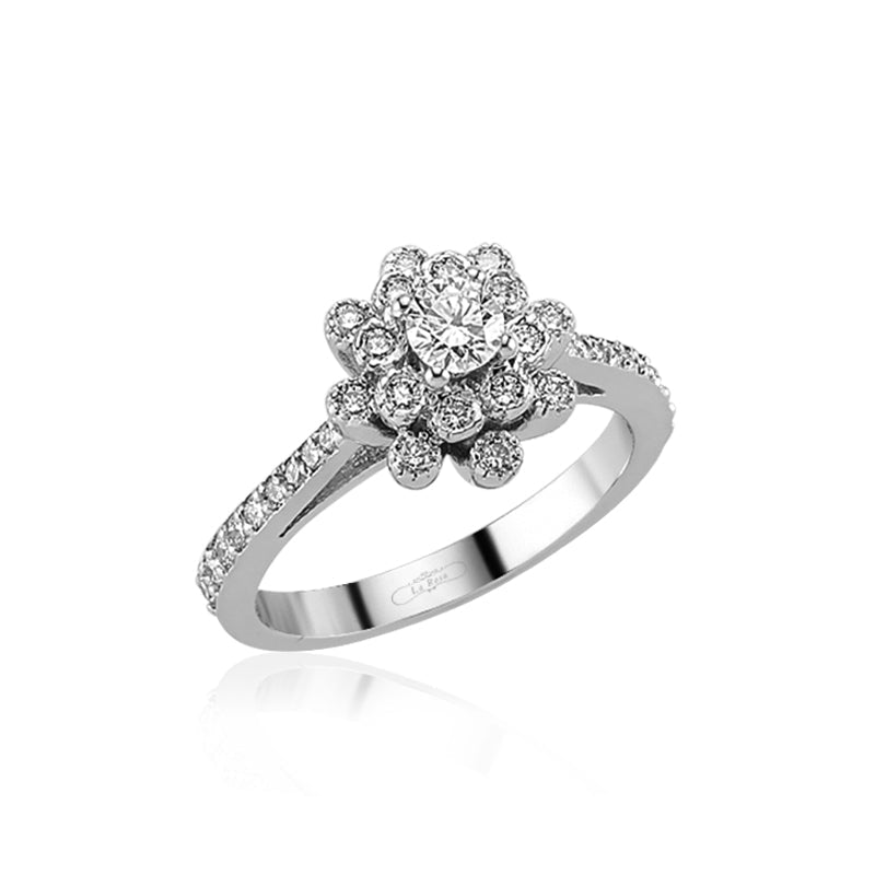 Inel LRY214 din aur alb 18k cu diamante forma floare - Bijuterii LA ROSA