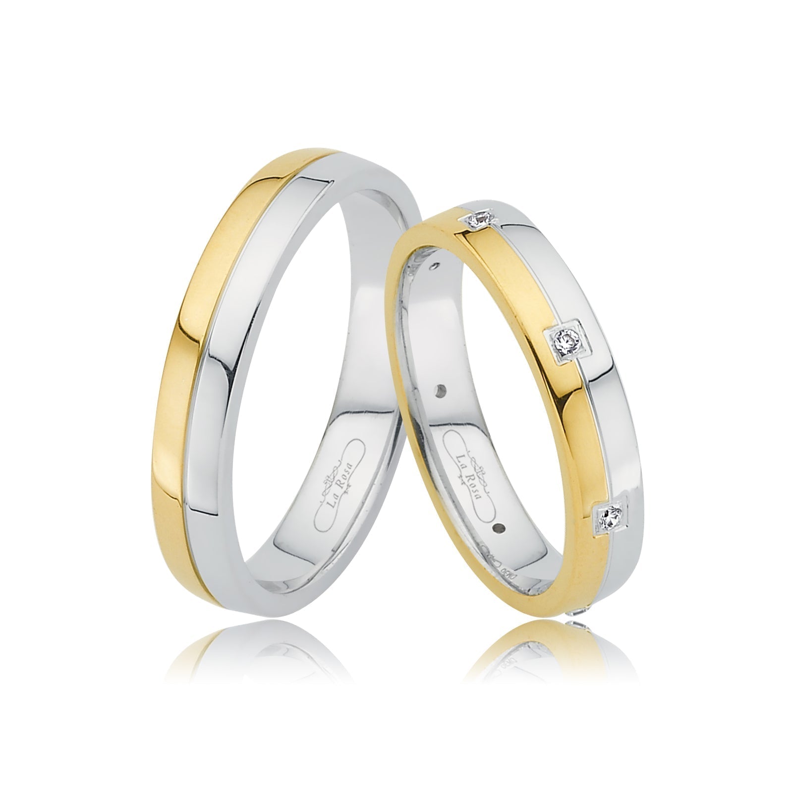 Verighete ARNUWANDAS din aur alb si aur galben cu diamante sau cristale - Bijuterii LA ROSA