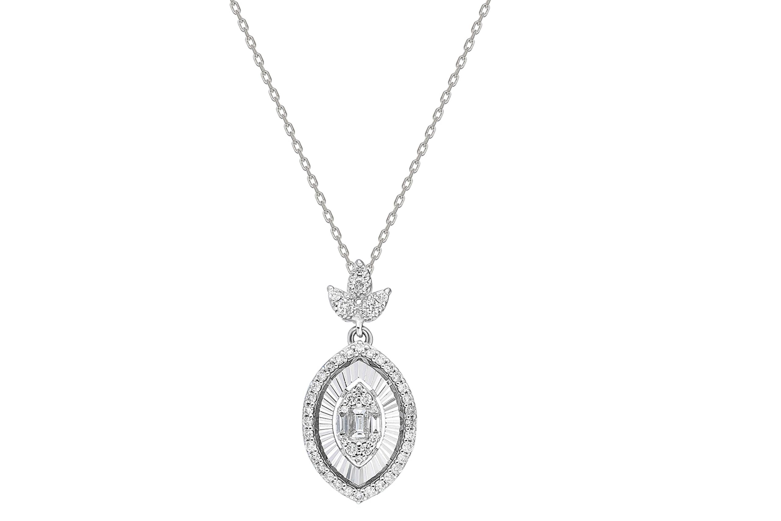 COLIER N000029 DIN AUR ALB 14K FORMA LACRIMA CU DIAMANTE - Bijuterii LA ROSA - Verighete si Inele de Logodna, bijuterii cu diamante