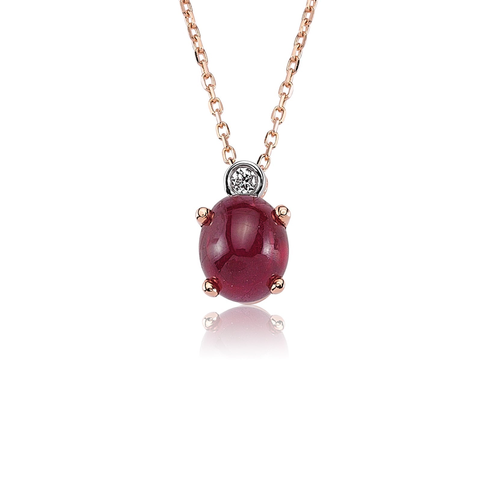 Colier LDNA0239 din aur roz 14k cu diamant si rubin forma ovala - Bijuterii LA ROSA