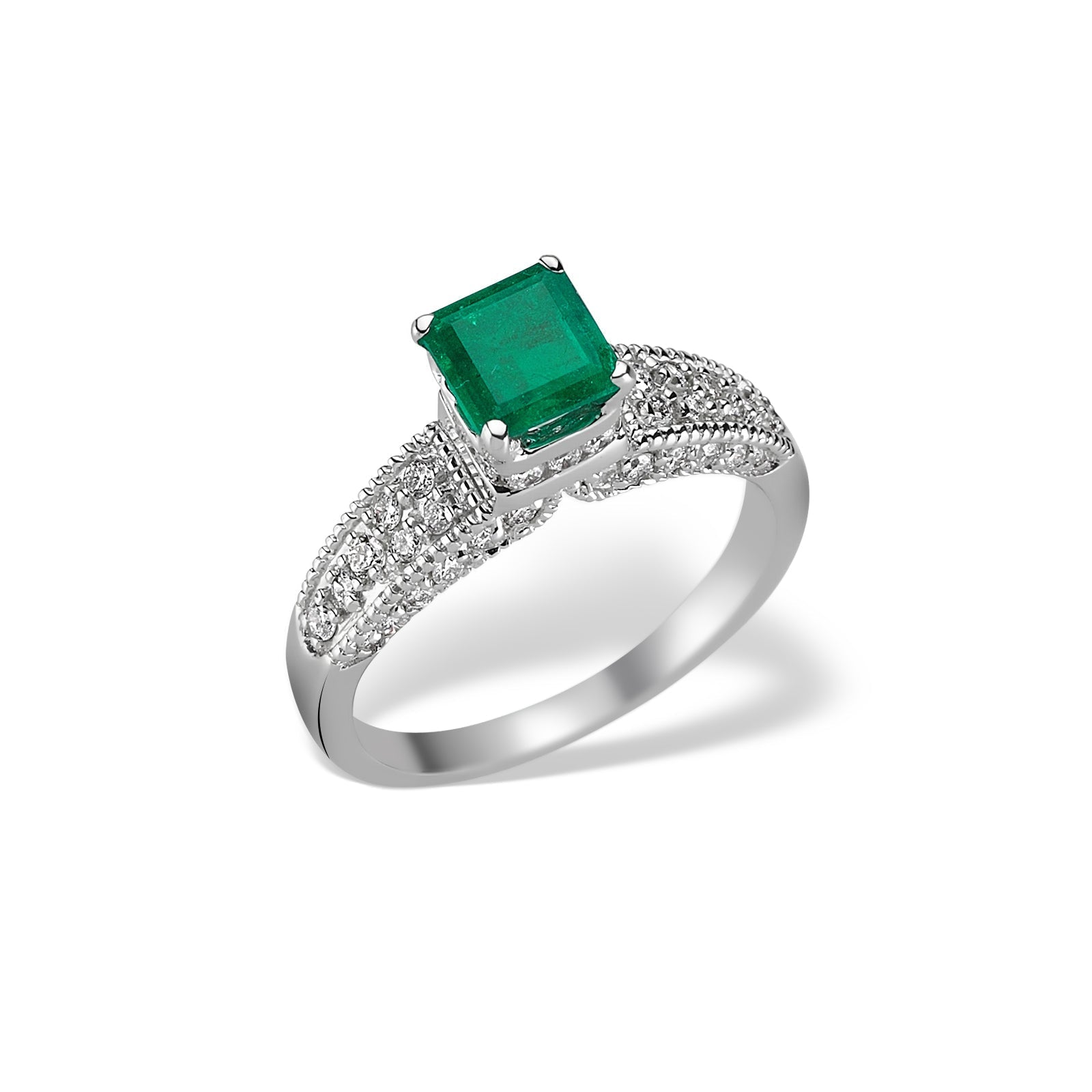 Inel LDRA0487 din aur alb 18k cu diamante si smarald forma patrata - Bijuterii LA ROSA