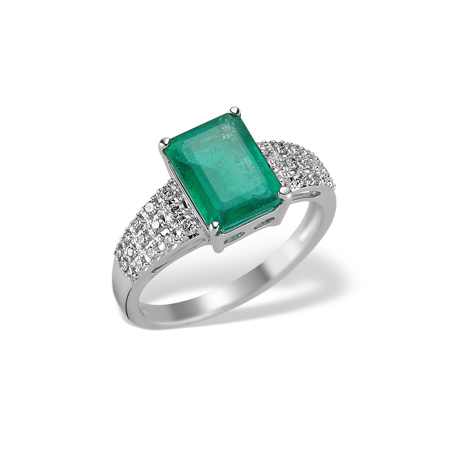 Inel LDRA0541 din aur alb 18k cu diamante si smarald forma dreptunghi - Bijuterii LA ROSA