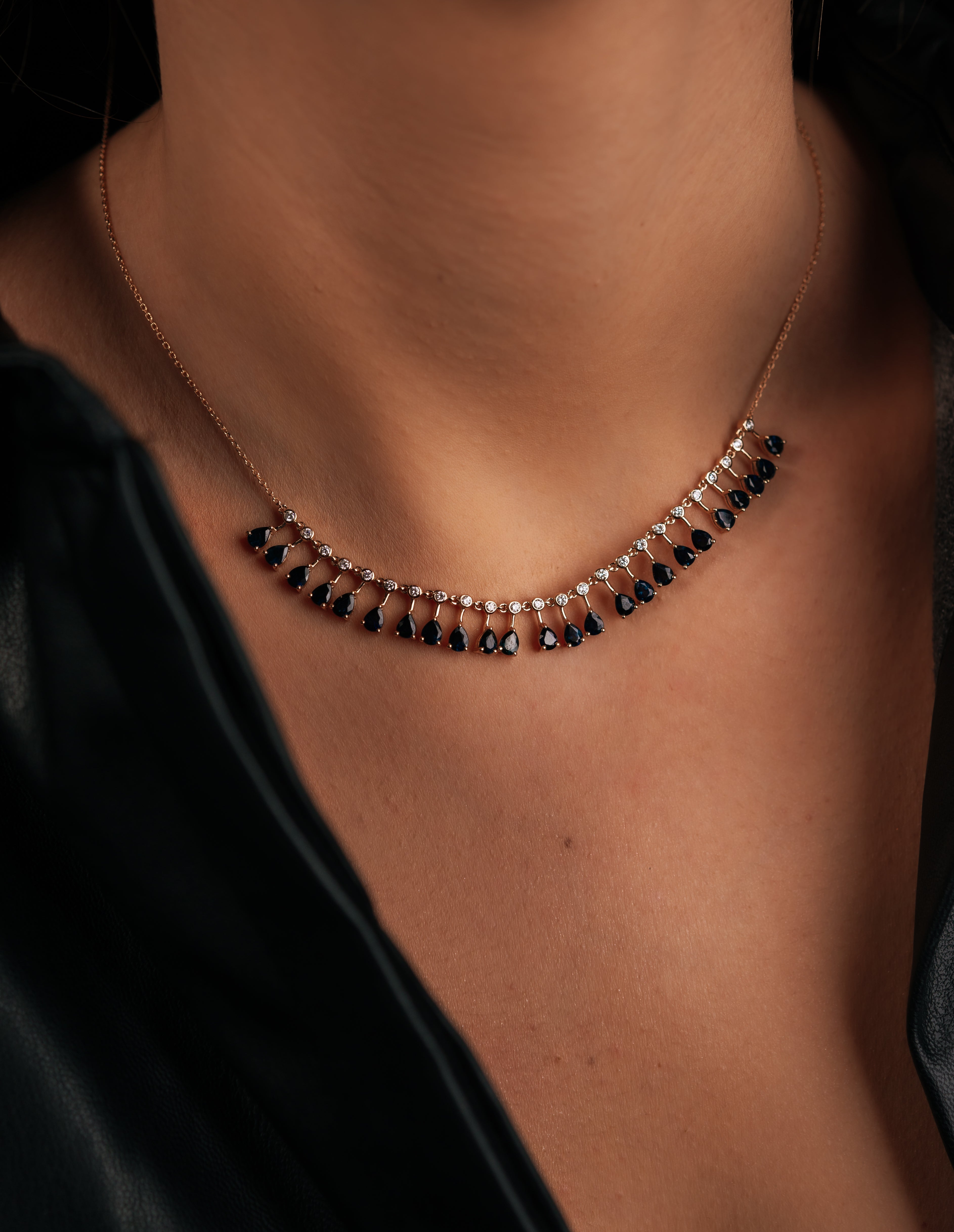 COLIER N000829 DIN AUR ROZ 14K FORMA LACRIMA CU DIAMANTE SI SAFIRE - Bijuterii LA ROSA - Verighete si Inele de Logodna, bijuterii cu diamante