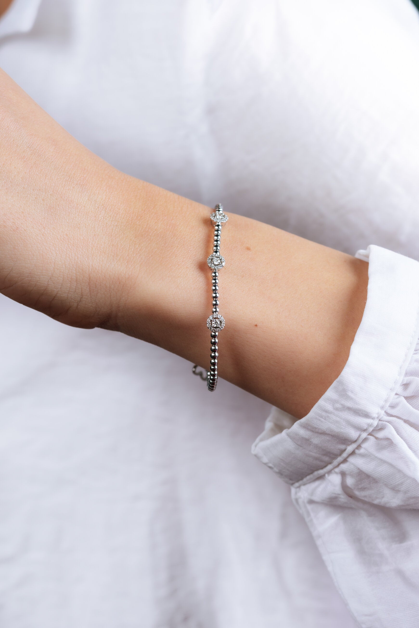 BRATARA B000020 DIN AUR ALB 14K FORMA ROTUNDA CU BILUTE SI DIAMANTE - Bijuterii LA ROSA