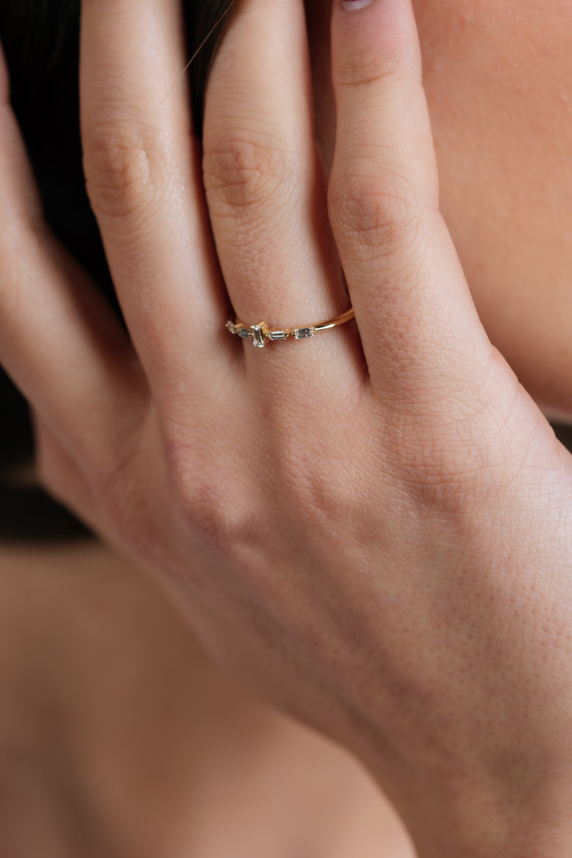 INEL R0006 DIN AUR GALBEN 14K CU DIAMANTE BAGHETE - Bijuterii LA ROSA