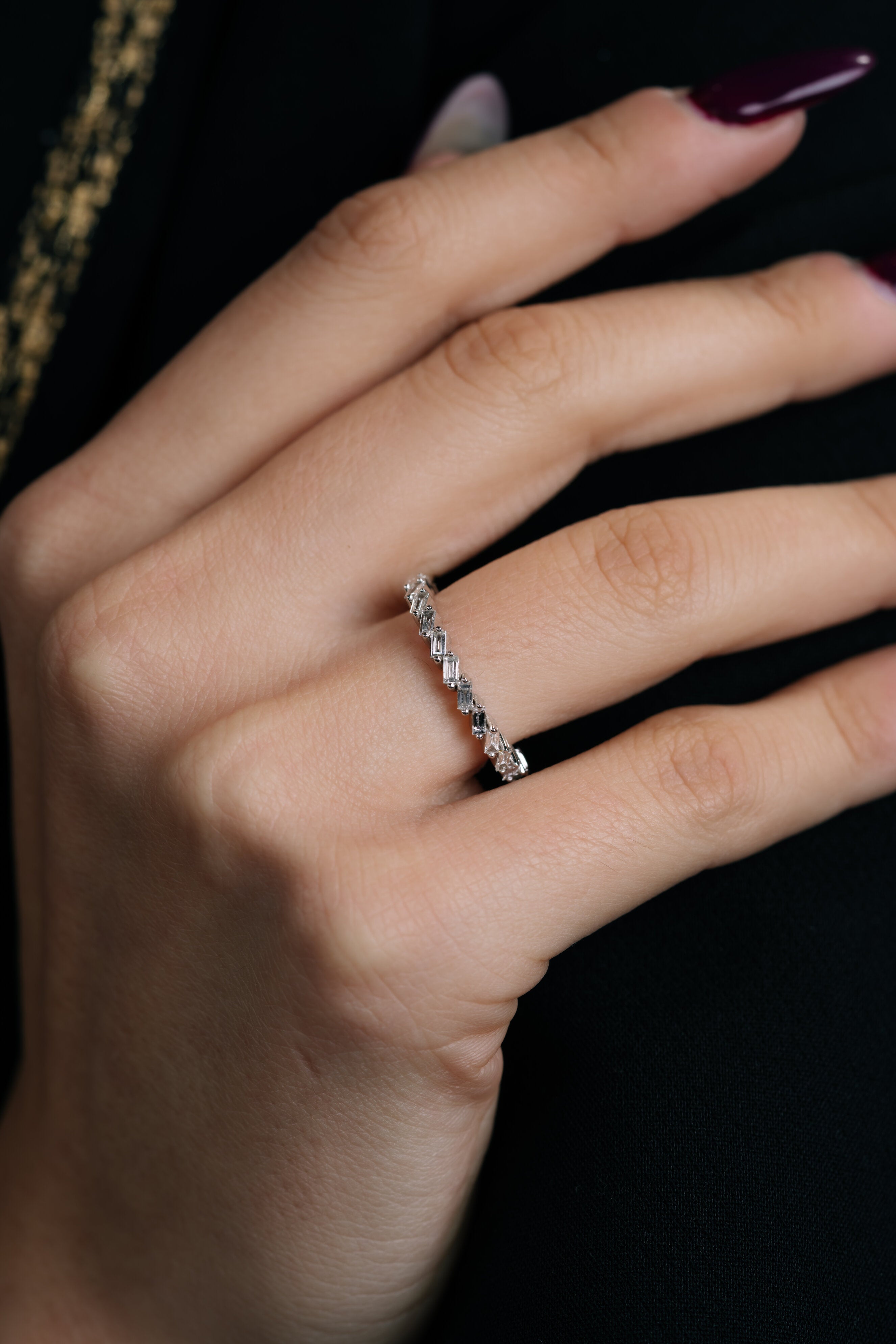 INEL R004126 DIN AUR ALB 14K CU DIAMANTE BAGHETE - Bijuterii LA ROSA