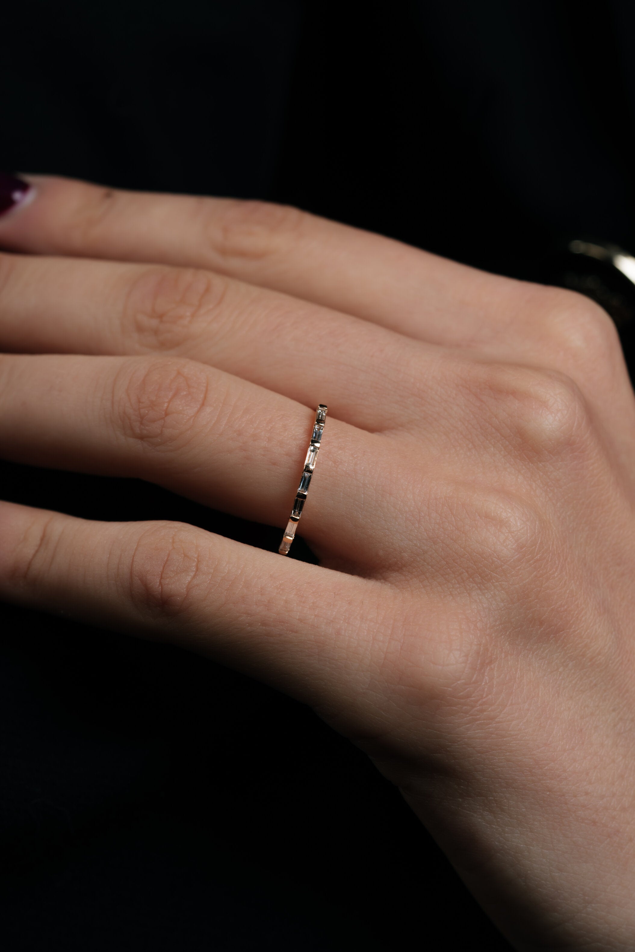 INEL R002005 DIN AUR ROZ 14K CU DIAMANTE BAGHETE - Bijuterii LA ROSA