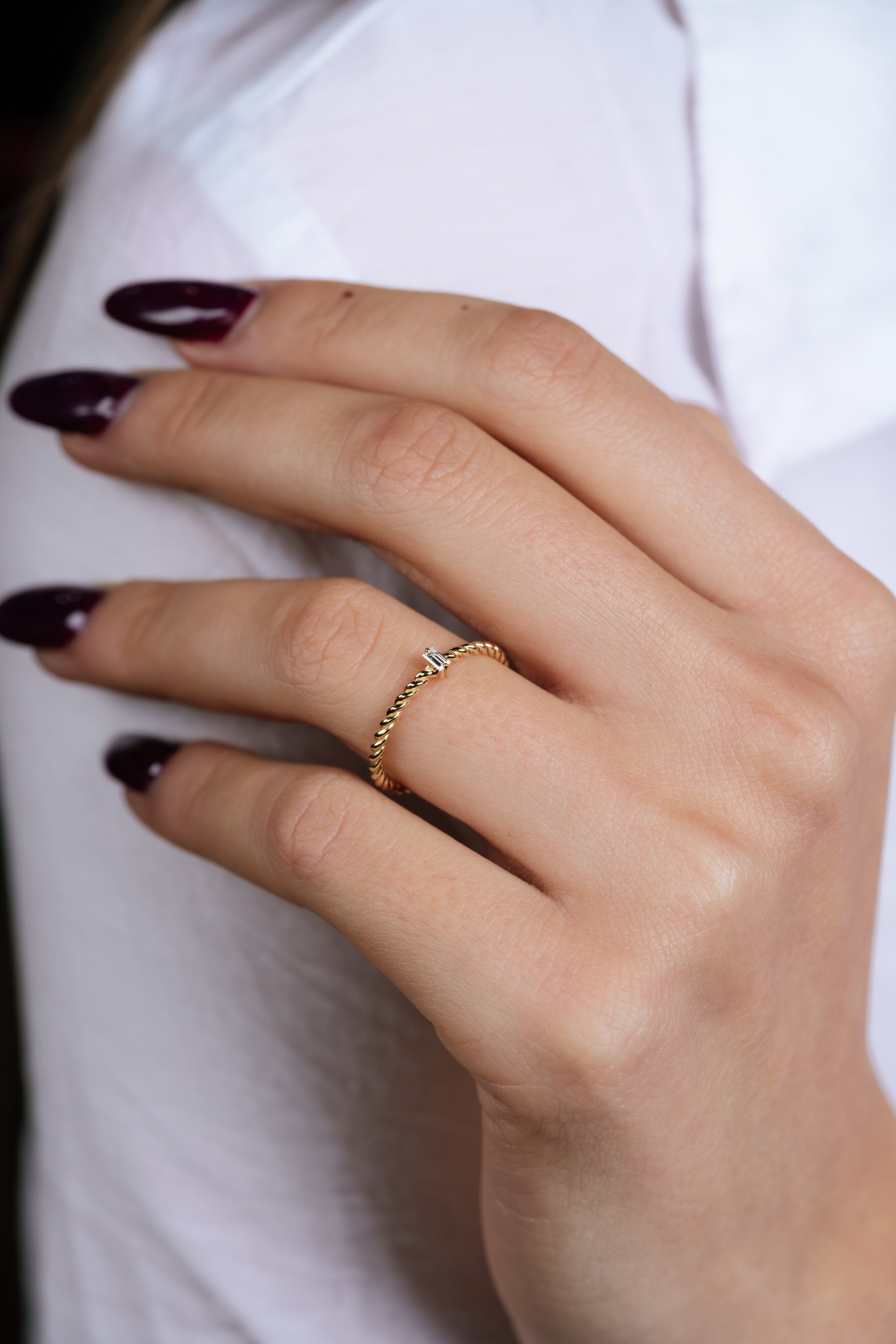 INEL R0002 DIN AUR GALBEN 14K CU DIAMANT BAGHETE - Bijuterii LA ROSA