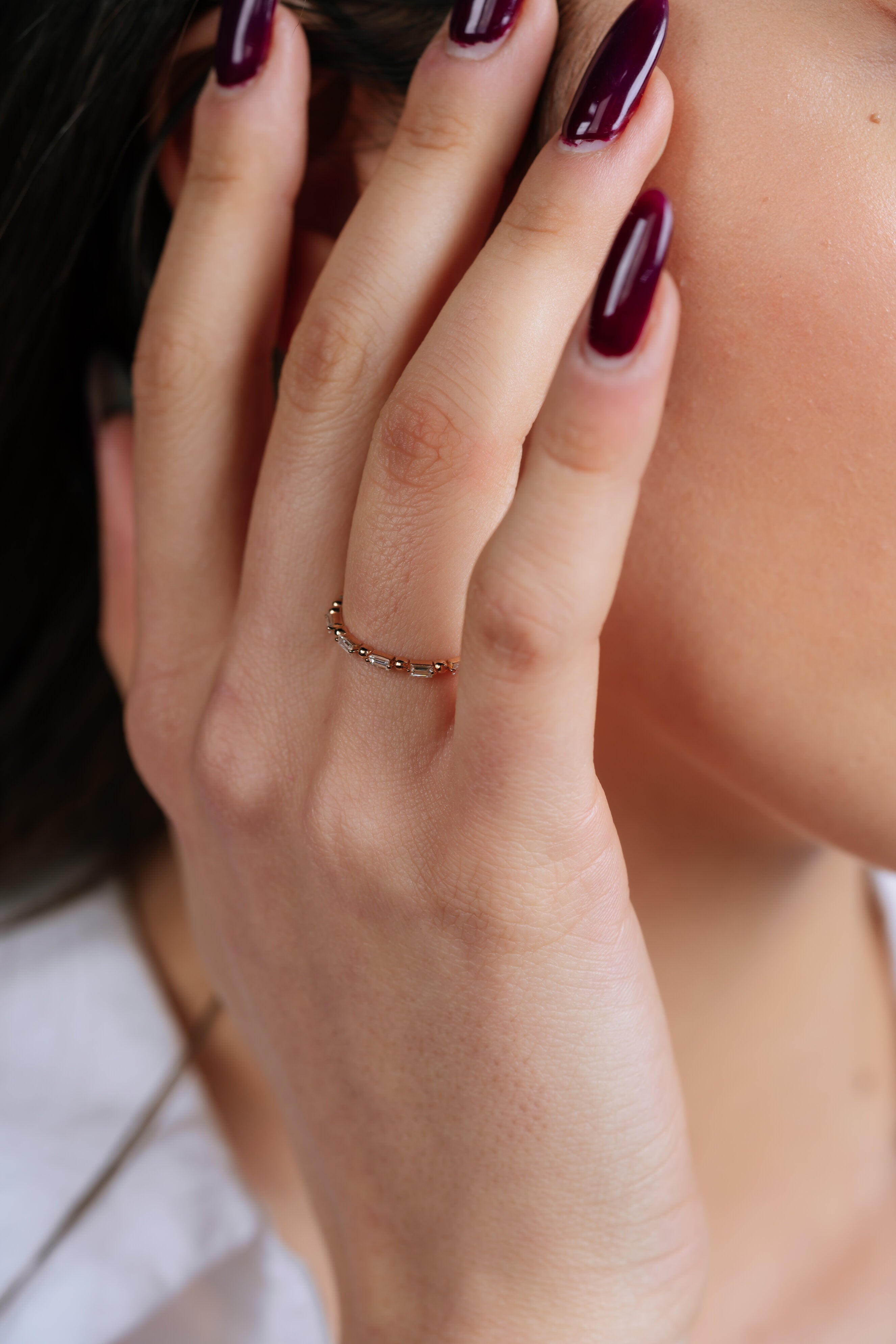INEL R004558 DIN AUR ROZ 14K CU DIAMANTE BAGHETE - Bijuterii LA ROSA
