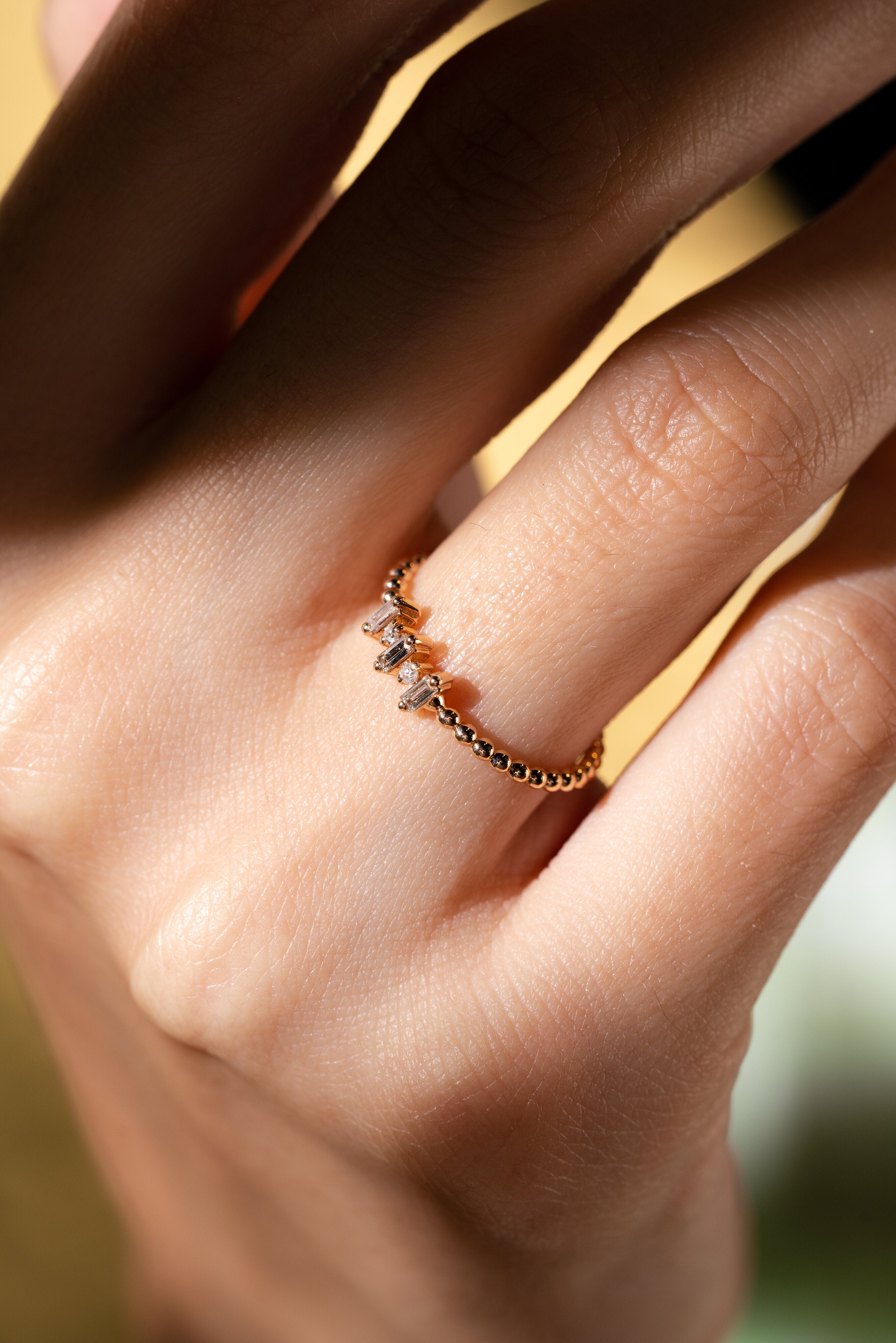 INEL YZ34284 DIN AUR ROZ 14K CU DIAMANTE BAGHETE - Bijuterii LA ROSA