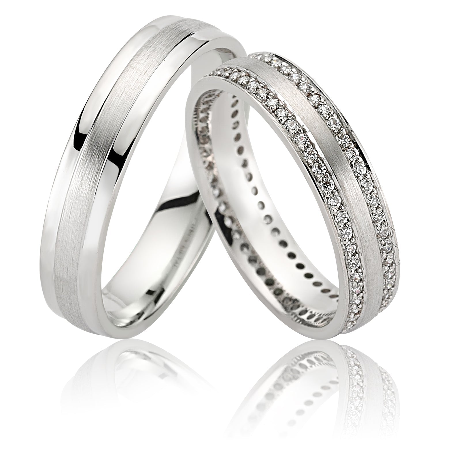 Verighete Universe La Rosa din aur alb cu diamante și design elegant contemporan