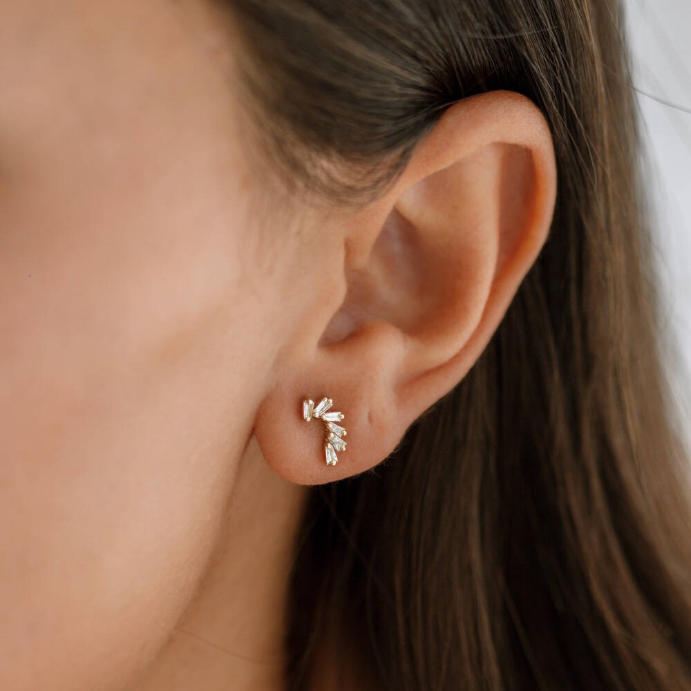 Cercei din aur roz 14k cu diamante baguette - Bijuterii LA ROSA