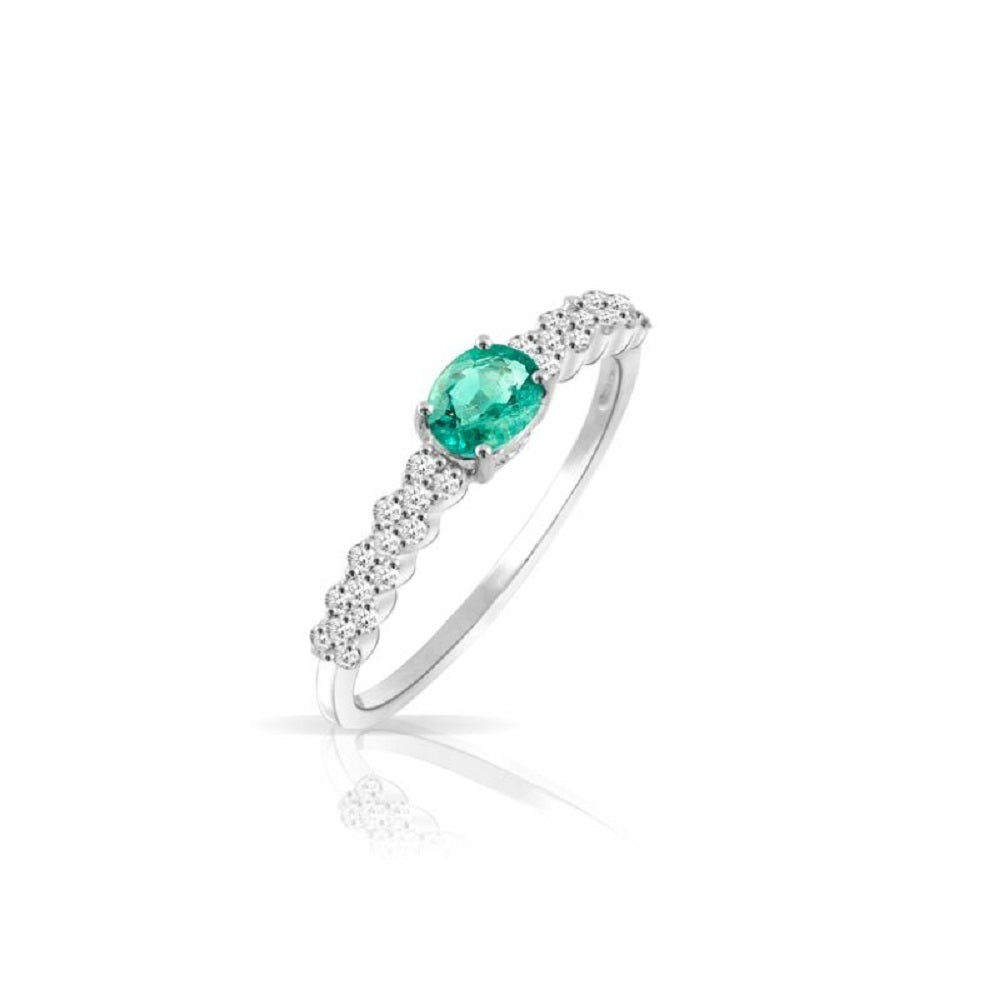 Inel din aur alb 18k cu smarald si diamante naturale