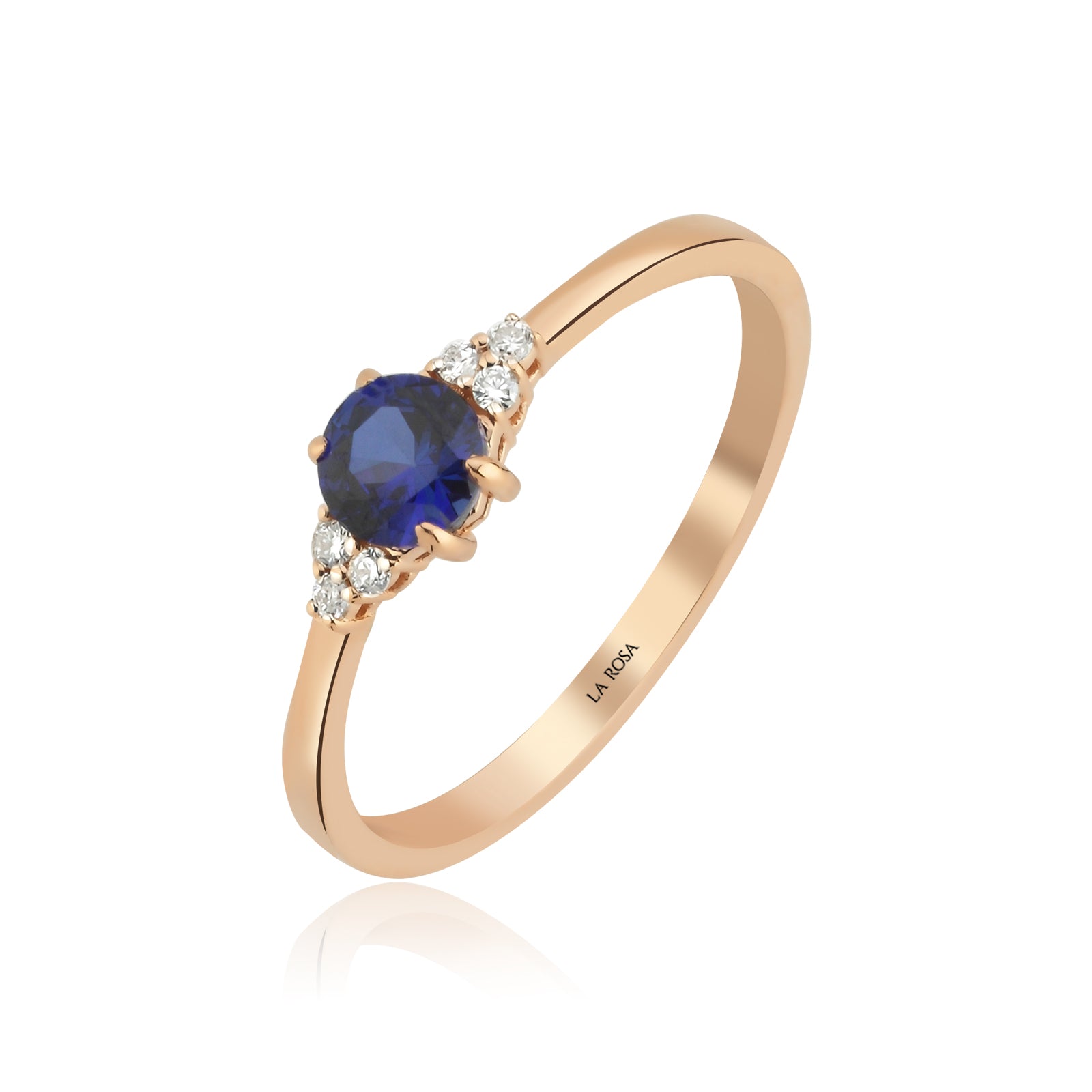 Inel AVS1663 din aur roz cu diamante si safir - Bijuterii LA ROSA