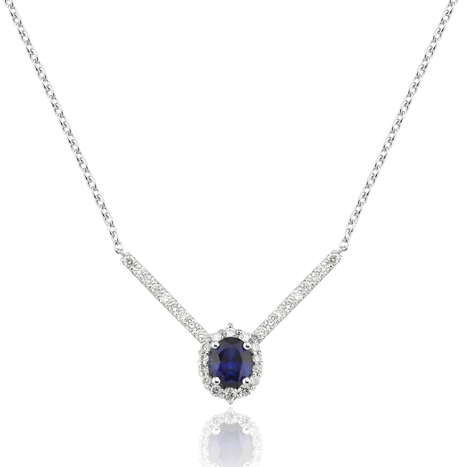 COLIER AVS1769 DIN AUR ALB 14K CU DIAMANTE SI SAFIR - Bijuterii LA ROSA
