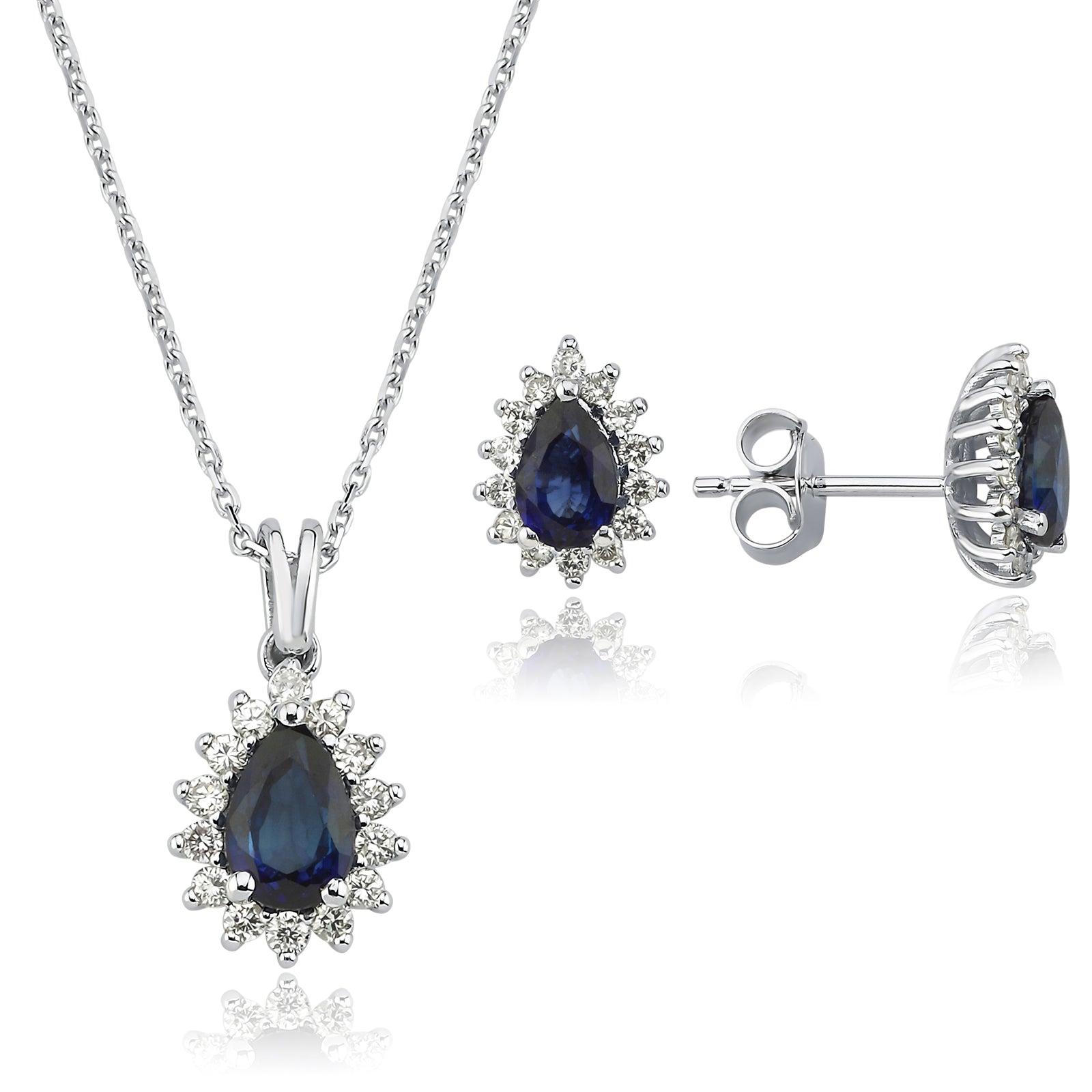 Cercei AVS1852 din aur alb 14k cu safir si diamante - Bijuterii LA ROSA