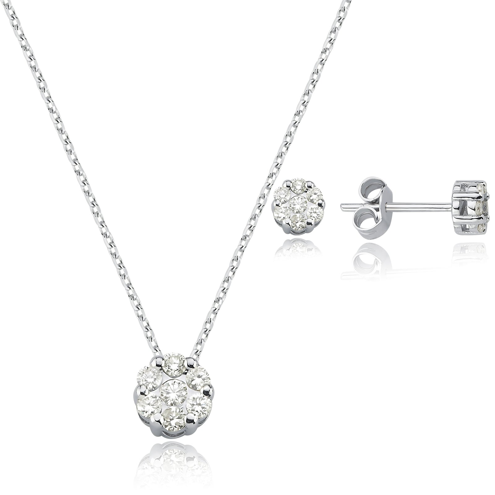 COLIER AVS5304 DIN AUR ALB 14K FORMA FLOARE CU DIAMANTE - Bijuterii LA ROSA