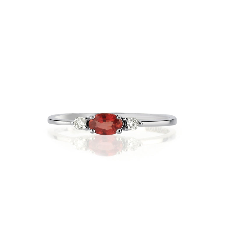 Inel AVS5822 din aur alb de 14K cu diamante si safir rosu