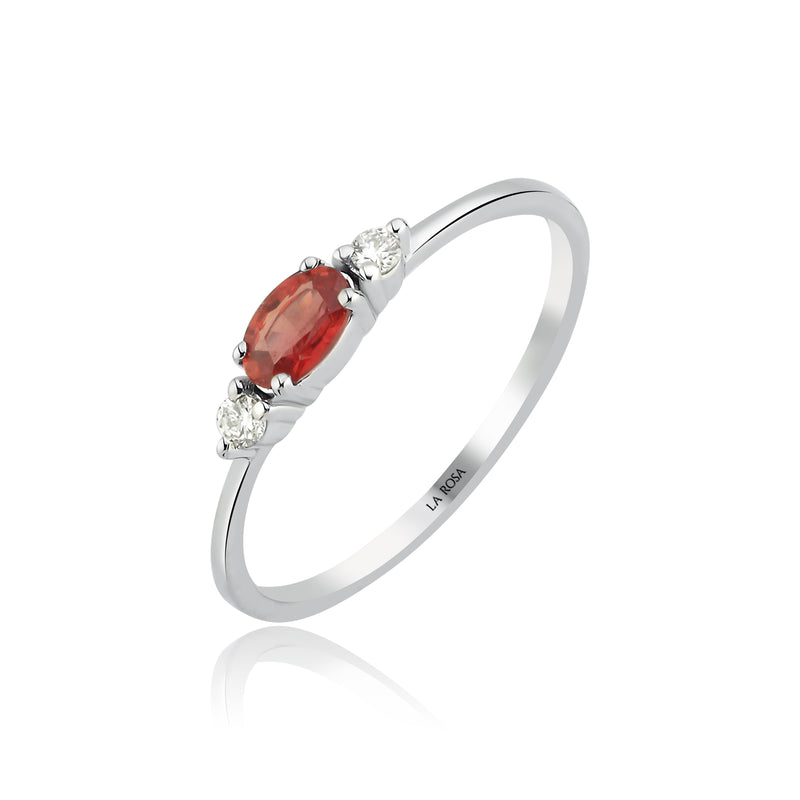 Inel AVS5822 din aur alb de 14K cu diamante si safir rosu
