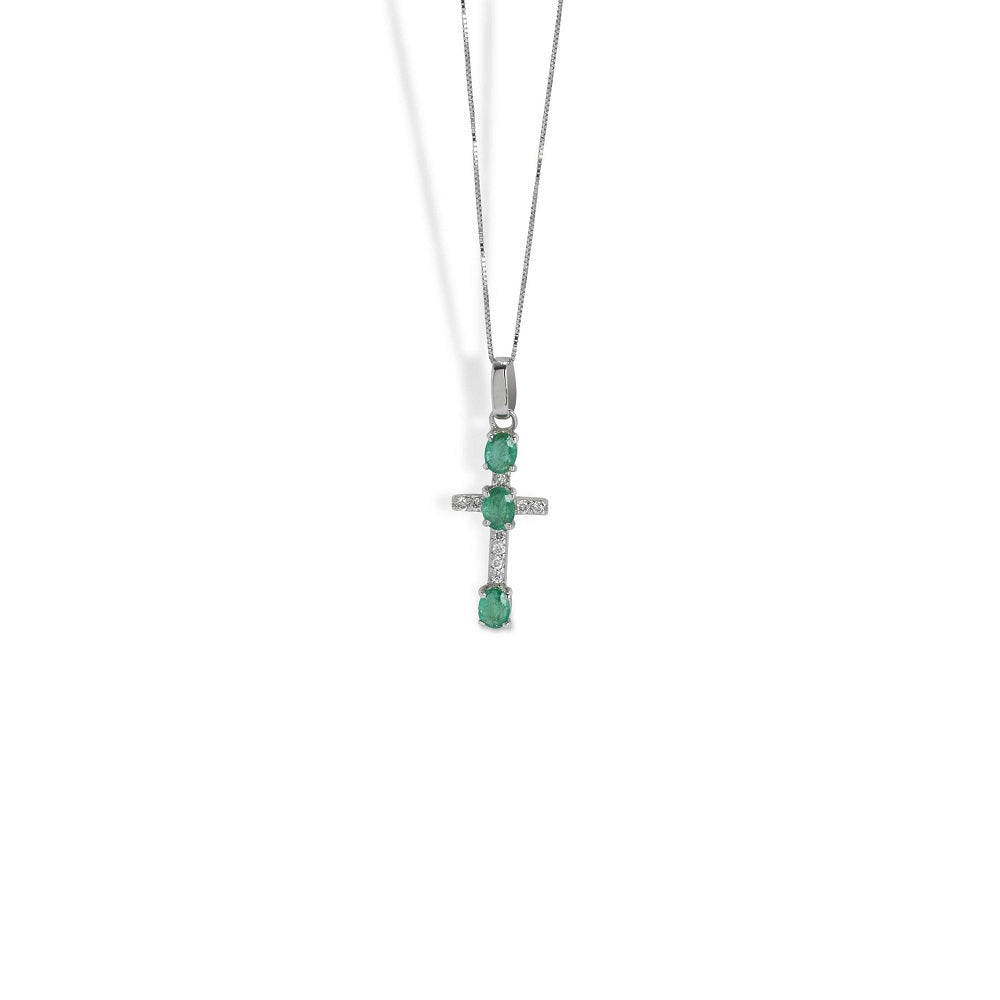 Colier LRSC171SG  din aur alb 18K cu smaralde 0.61ct si diamante naturale 0.08ct