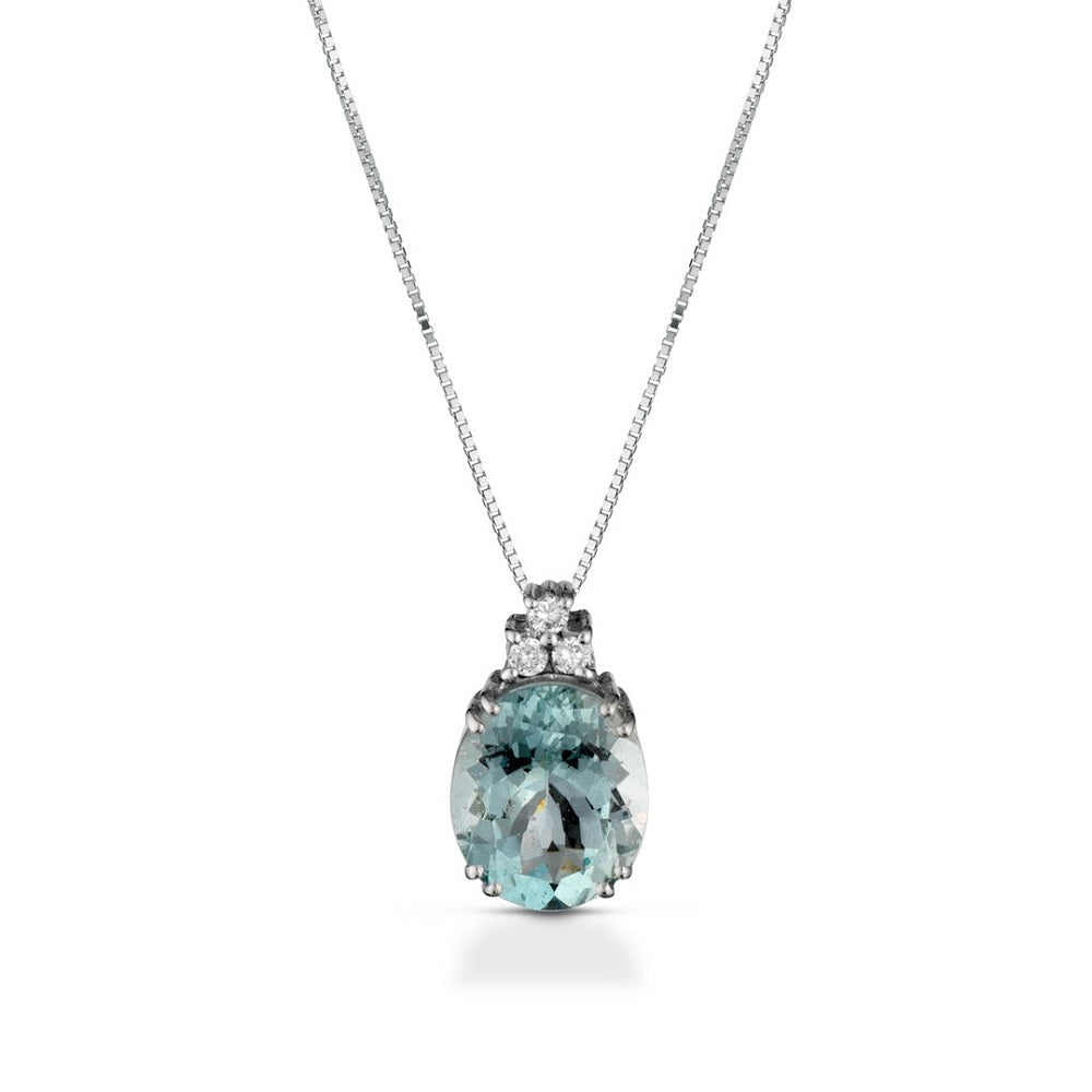 Colier din aur alb 18K cu aquamarin 3.24ct si diamante naturale 0.07ct