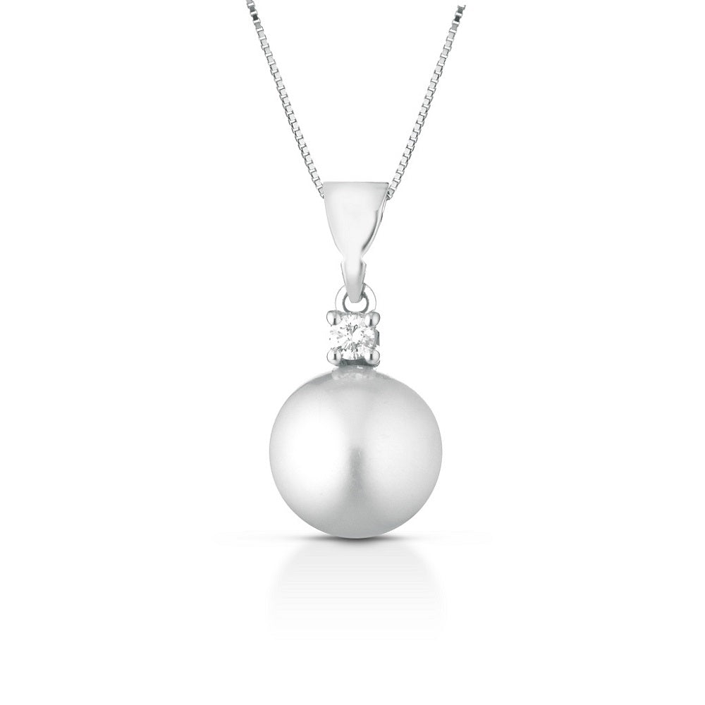 Colier din aur alb 18k cu perla Akoya si diamant natural 0.02ct