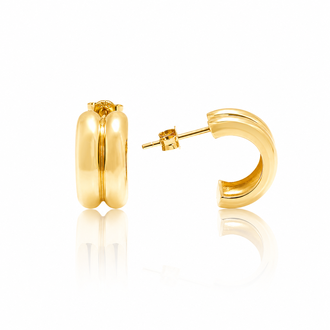 Cercei huggie LRSE0009 din aur galben 14k cu design dublu