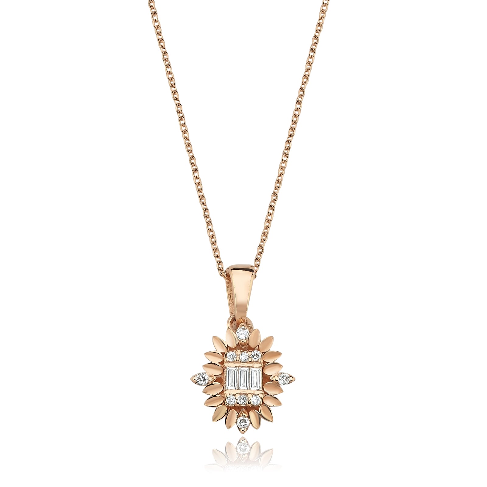 COLIER N000750 DIN AUR ROZ DE 14K FORMA STEA CU DIAMANTE - Bijuterii LA ROSA
