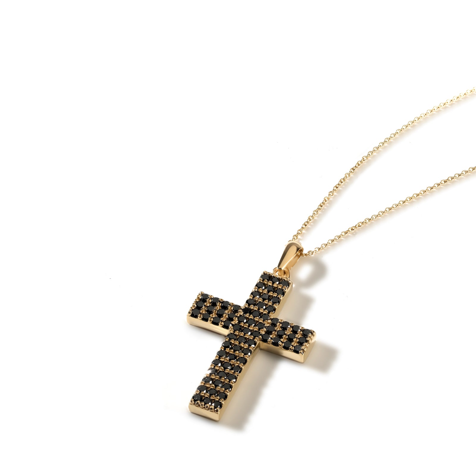 Colier CR0015 din aur galben 14k cu diamante negre forma cruce - Bijuterii LA ROSA