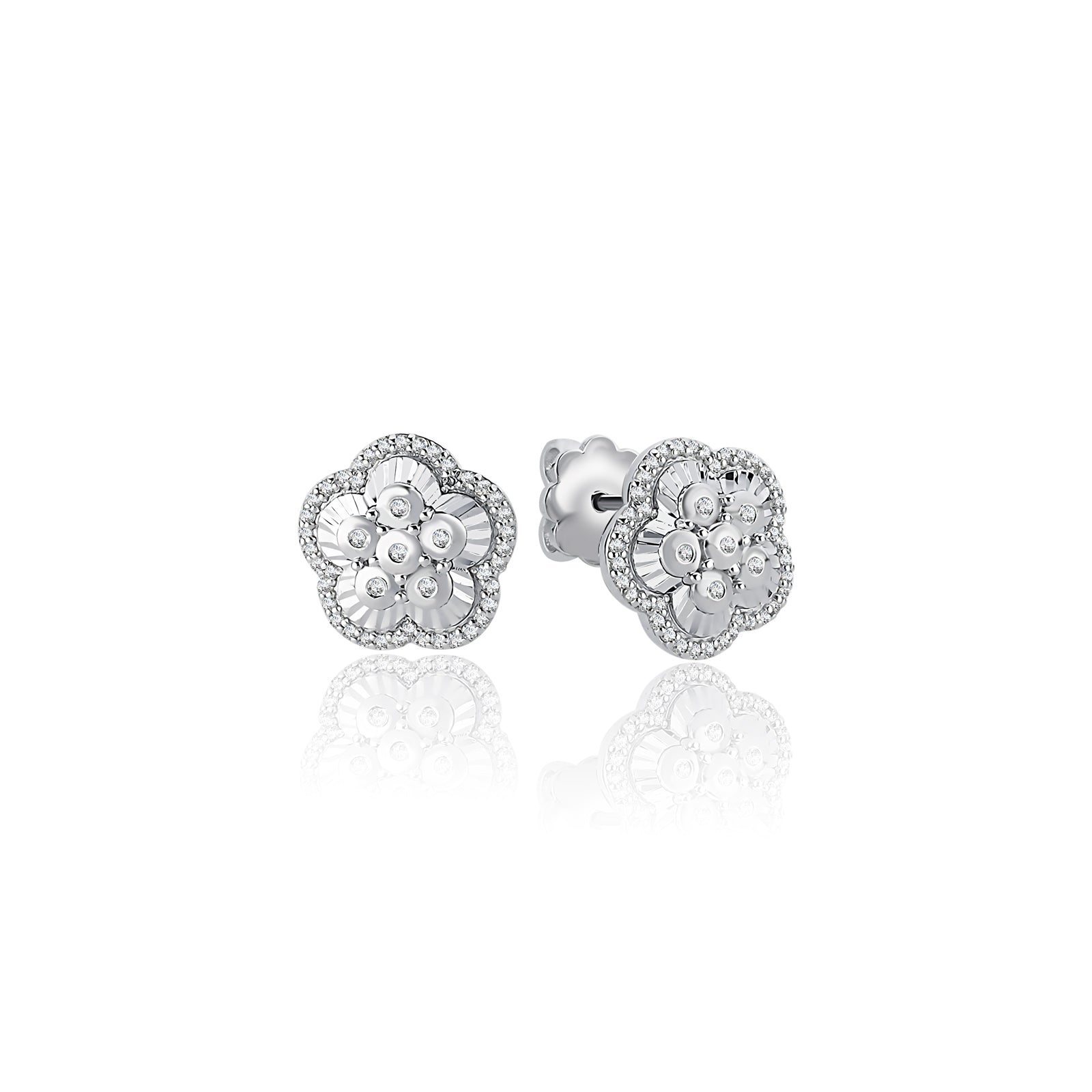 Cercei HD0668-E model floare din aur alb 14k cu diamante - Bijuterii LA ROSA