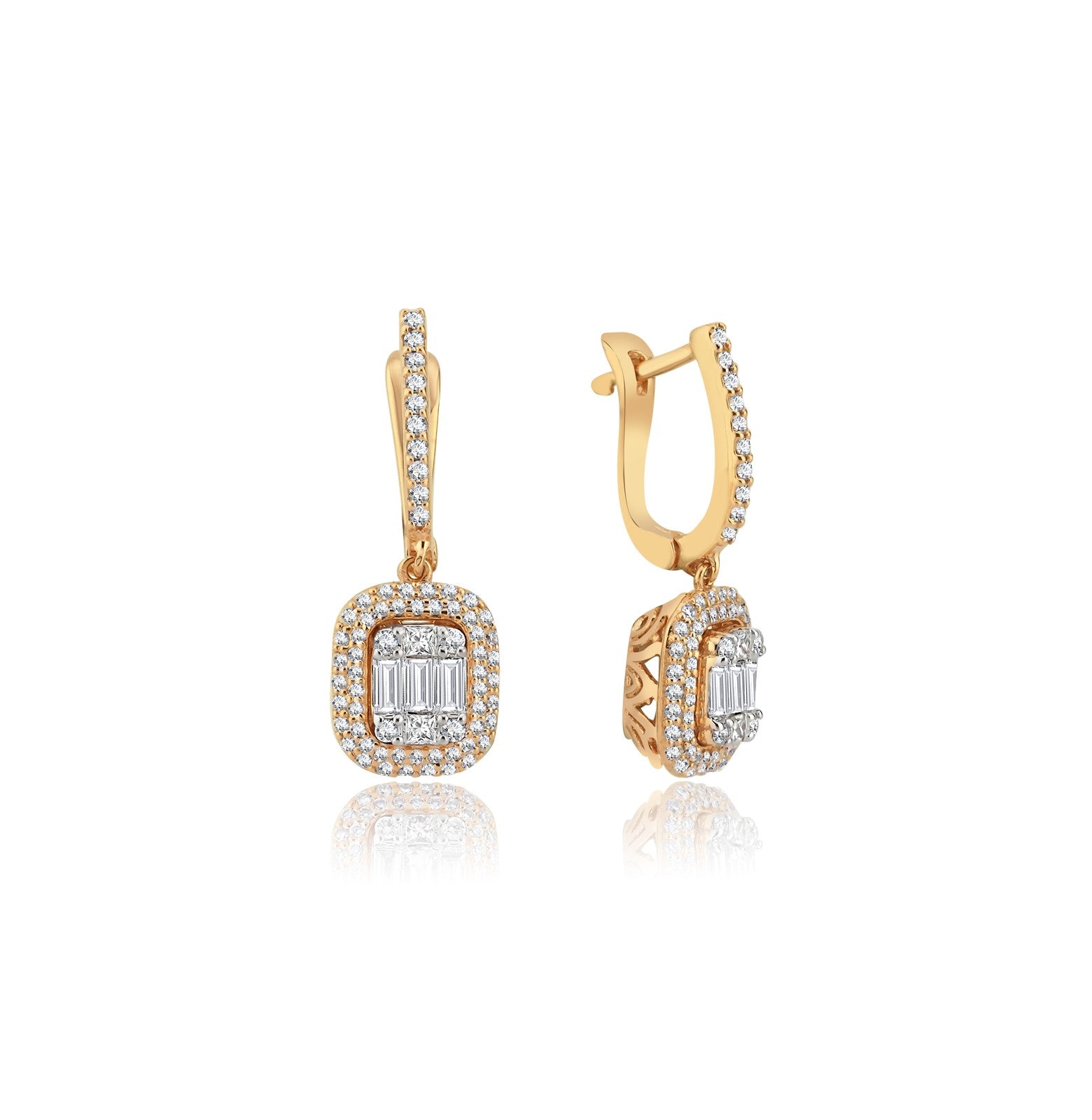 Cercei MD30357 din aur roz 14k forma dreptunghi cu diamante baguette - Bijuterii LA ROSA