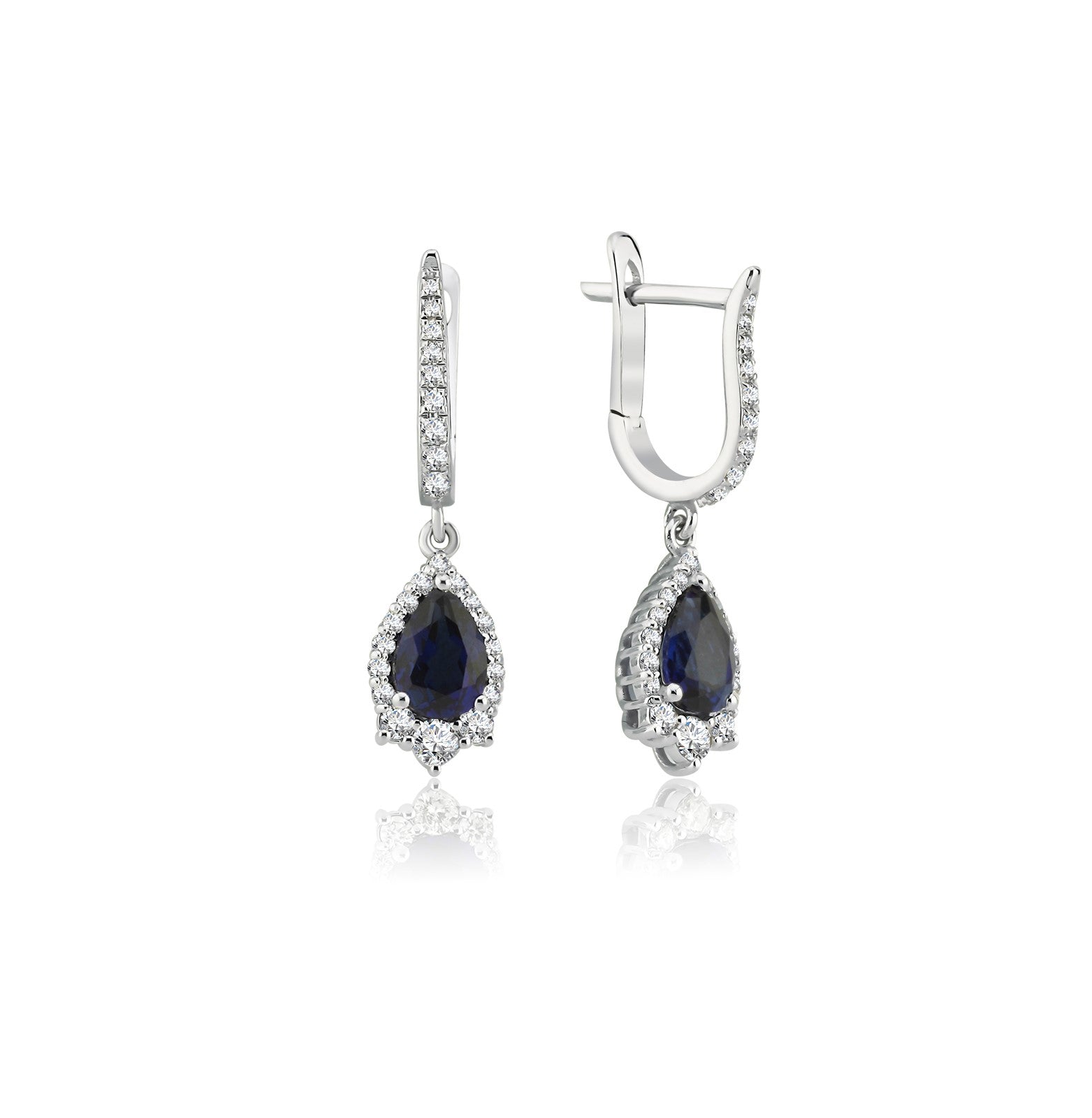 Cercei MD31550 din aur alb 14k cu safir forma lacrima si diamante - Bijuterii LA ROSA
