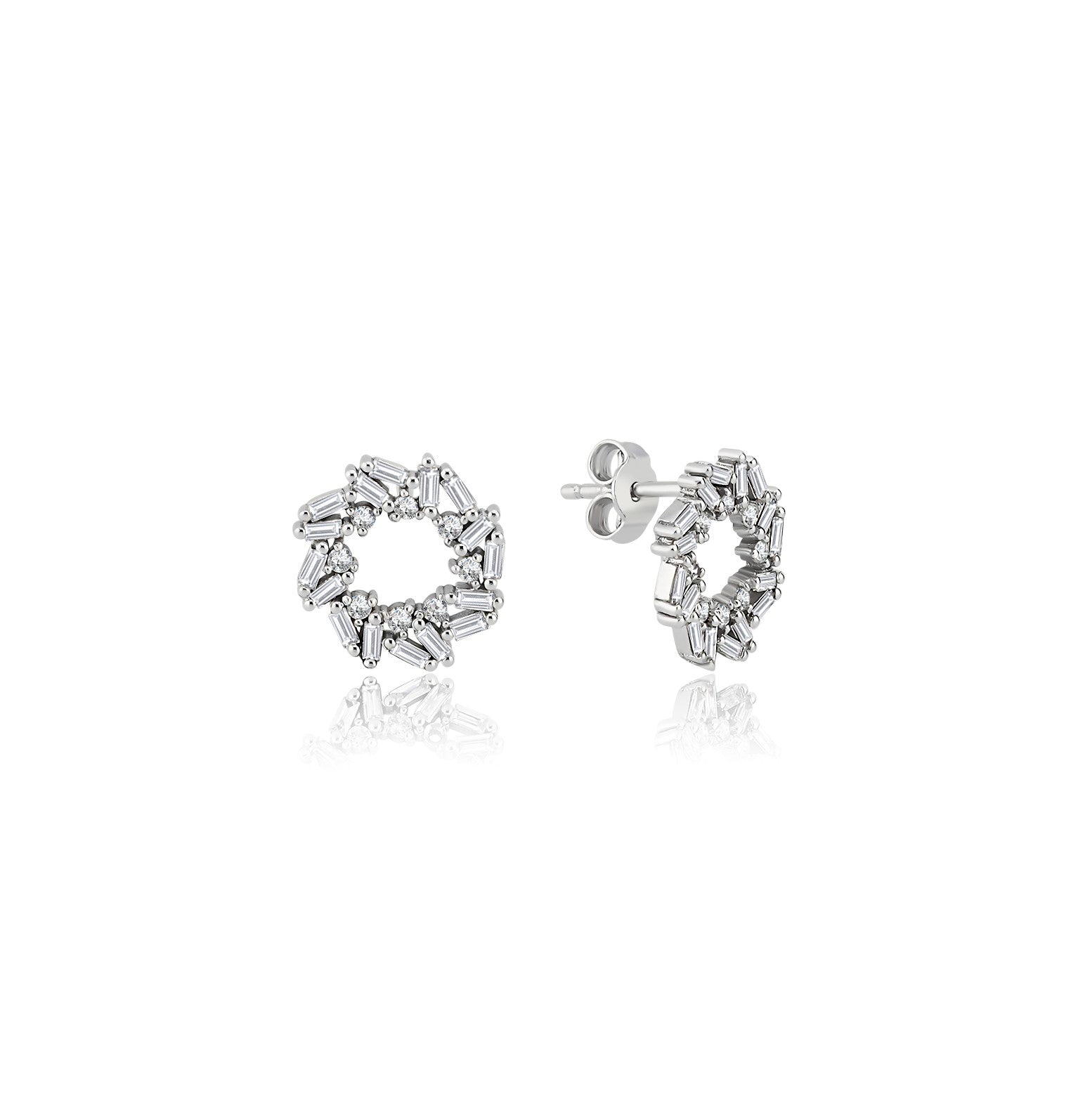 Cercei MD37241 din aur alb forma floare cu diamante baguette - Bijuterii LA ROSA