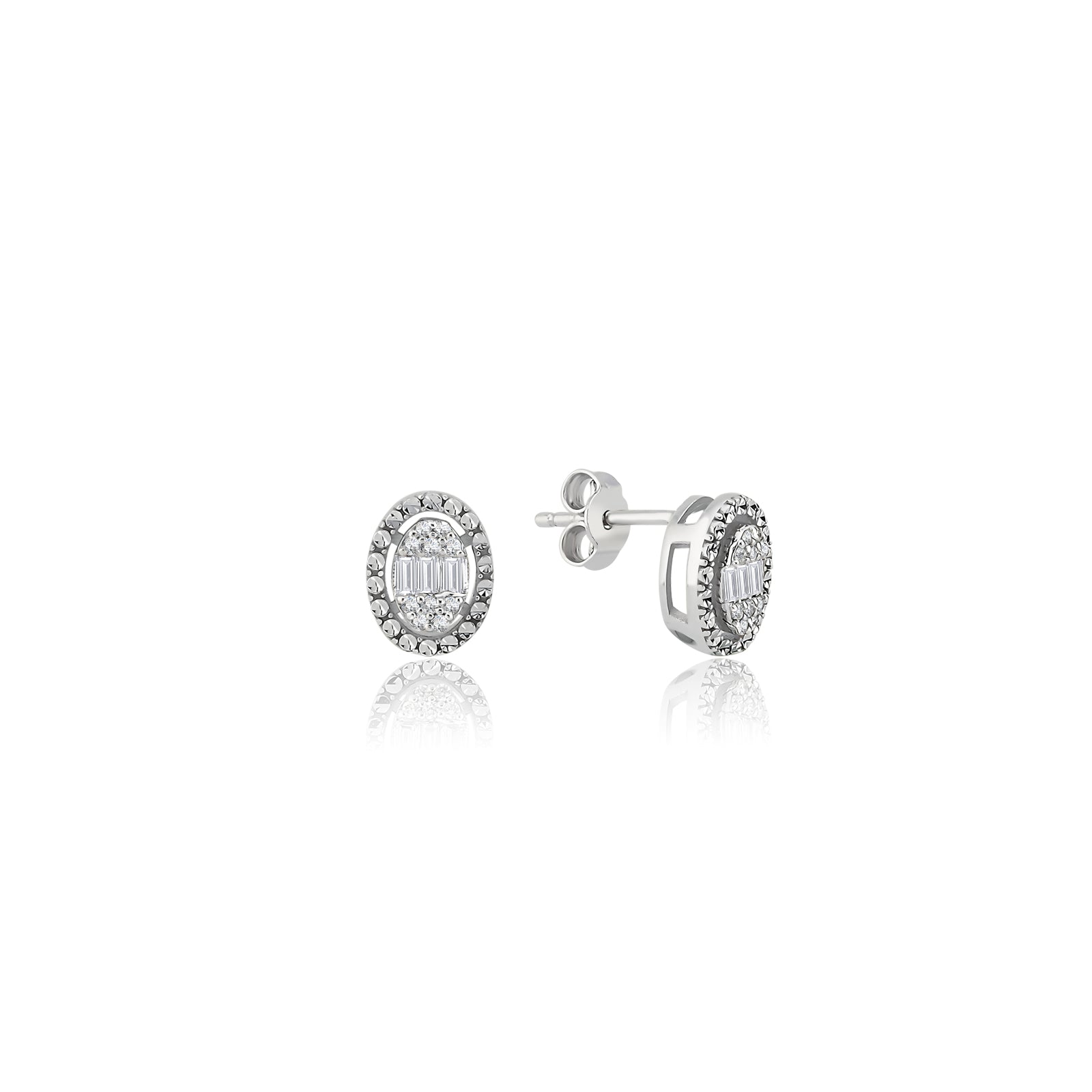 Cercei MD39038 din aur alb 14k model oval cu diamante - Bijuterii LA ROSA