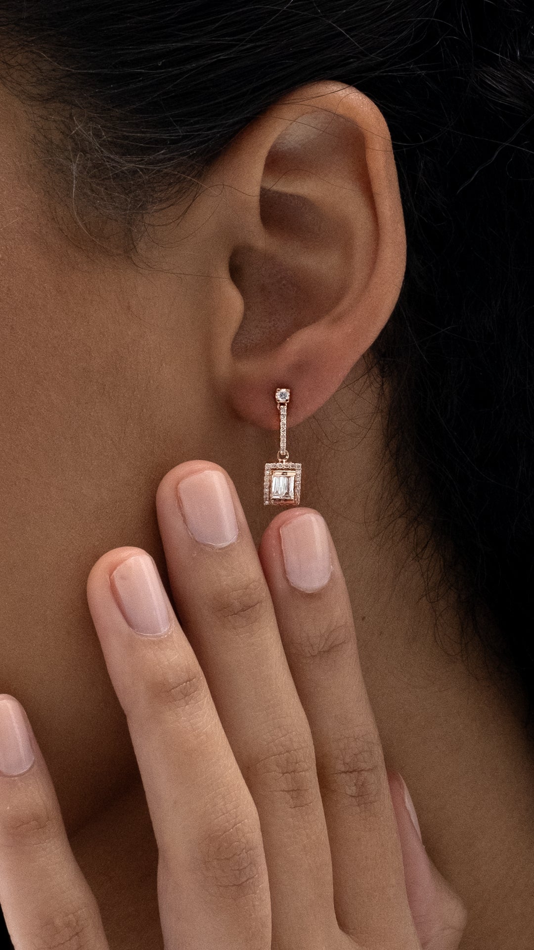 Cercei MD45024 din aur roz 14k forma dreptunghi cu diamante - Bijuterii LA ROSA