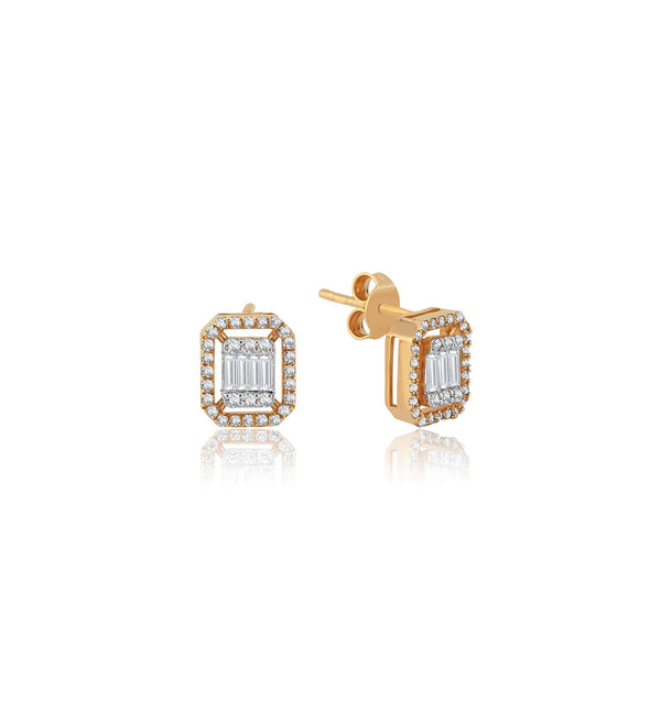 Cercei MD45482 din aur roz 14k forma dreptunghi cu diamante baguette - Bijuterii LA ROSA